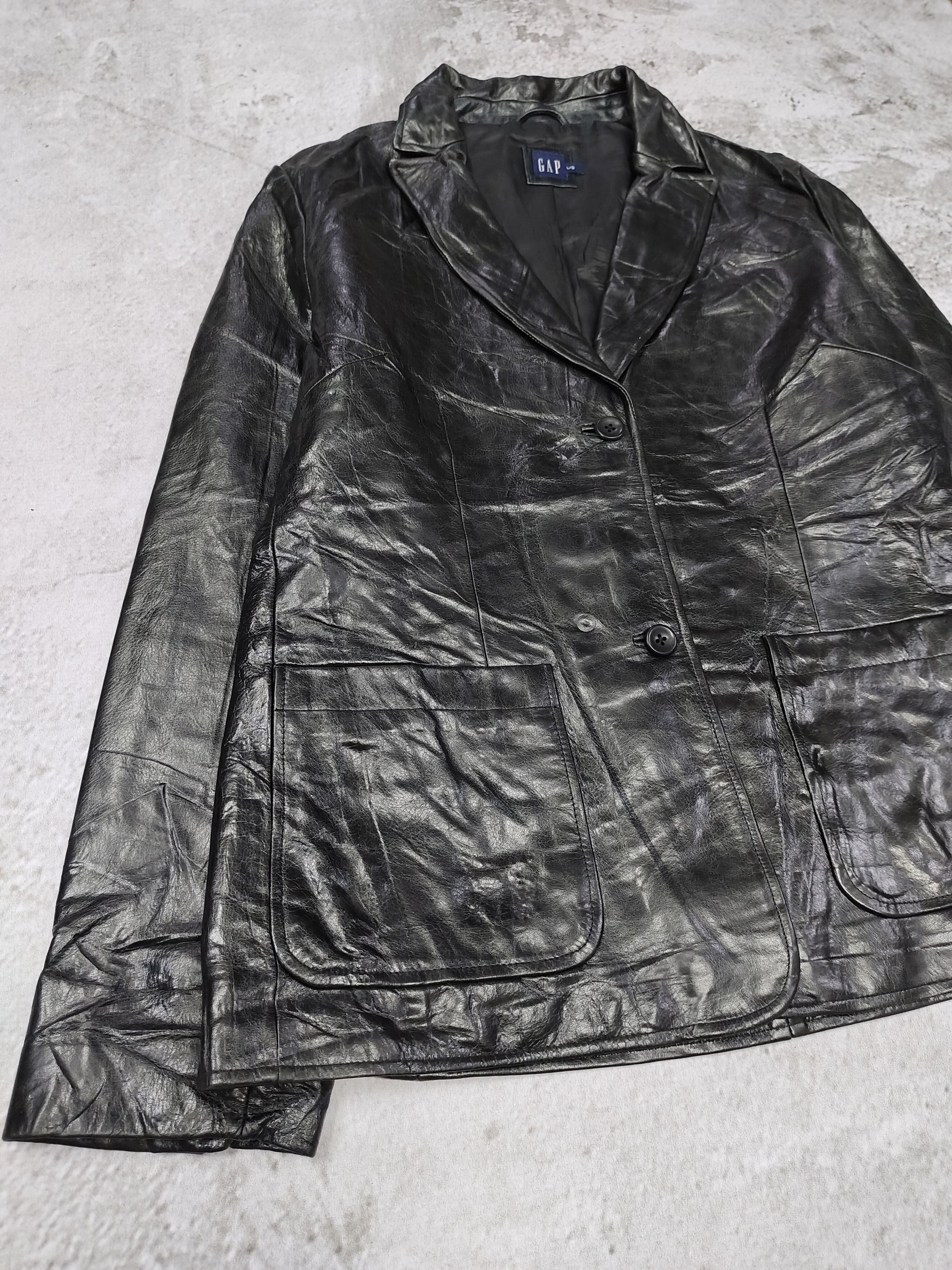 Gap 00s GAP- Minimal Tailored Glossy Leather Blazer Jacket Size US L / EU 52-54 / 3 - 3 Thumbnail