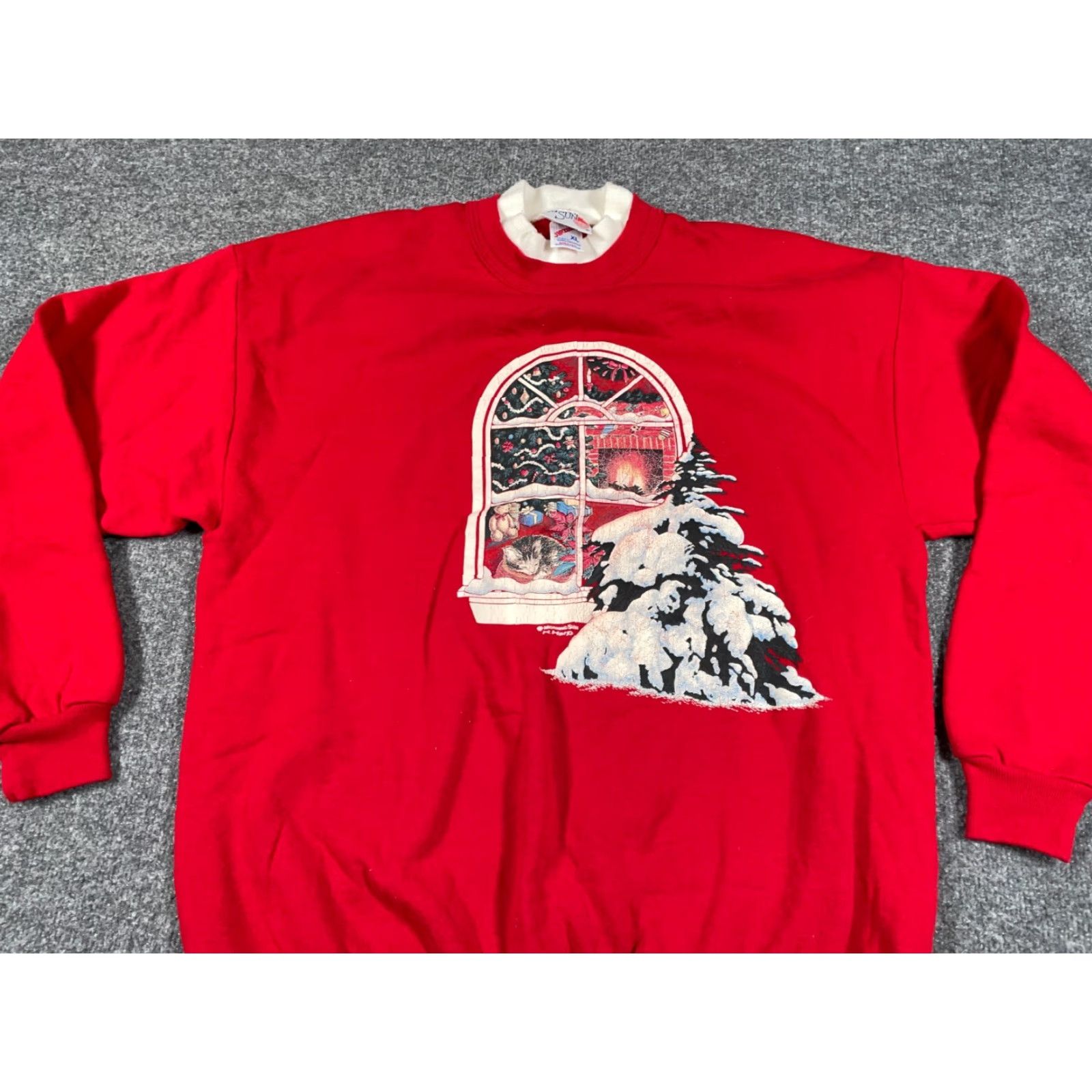 Vintage VINTAGE Morning Sun Cat Sweatshirt Adult XL Red Double Collar Grandma Festive Shirt Size XL / US 12-14 / IT 48-50 - 4 Thumbnail