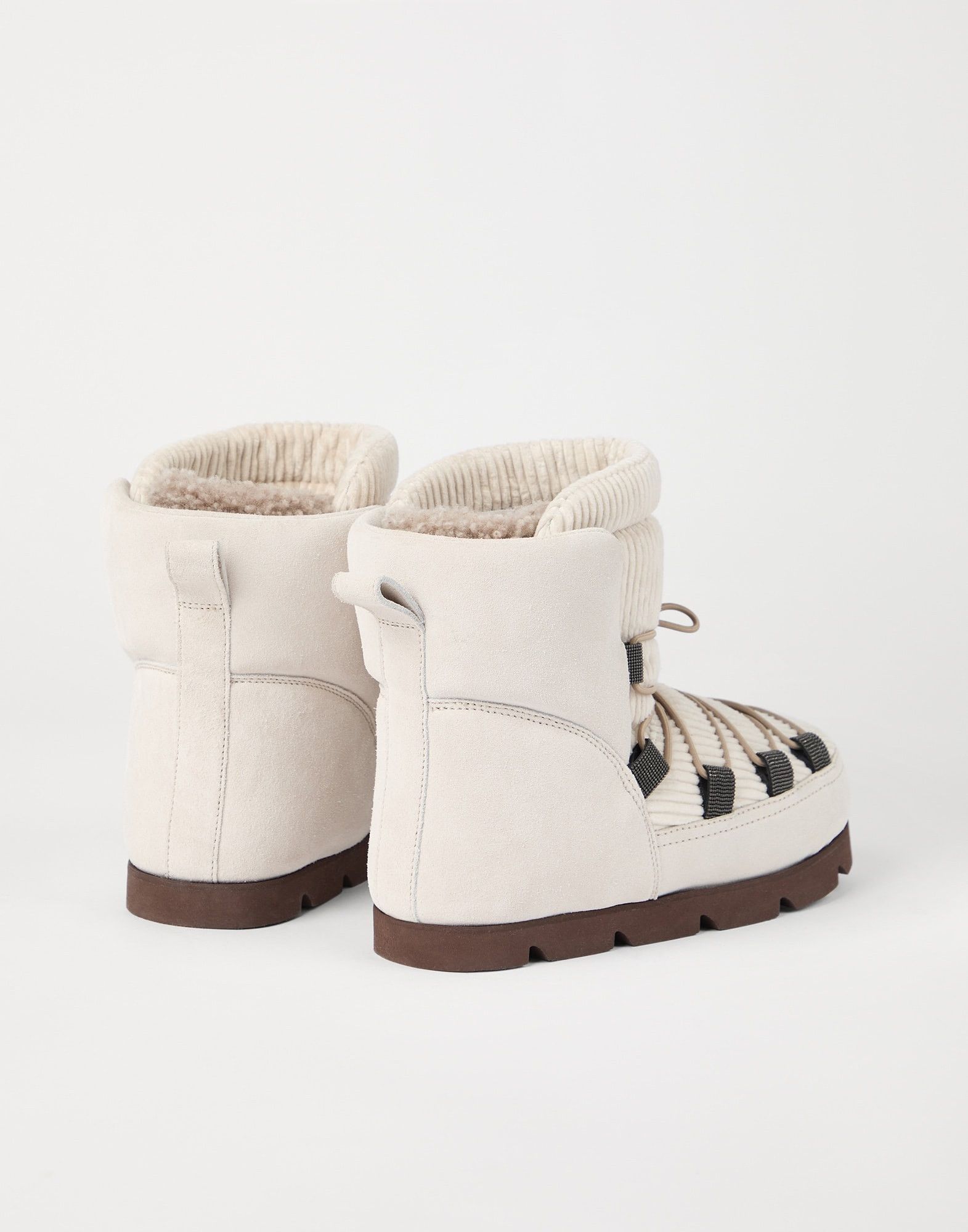 Brunello Cucinelli o1la1rc1a1025 Suede and Corduroy Boots in Ivory Size US 8 / IT 38 - 2 Thumbnail