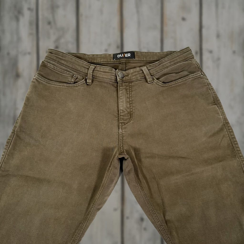 Vintage DU/ER Slim Fit Chino Pants 5-Pocket Casual Travel Green 36x30 Mens Tapered Denim Pattern Solid Zip Fly Front Flat Front Stretch Size US 36 / EU 52 - 1 Thumbnail