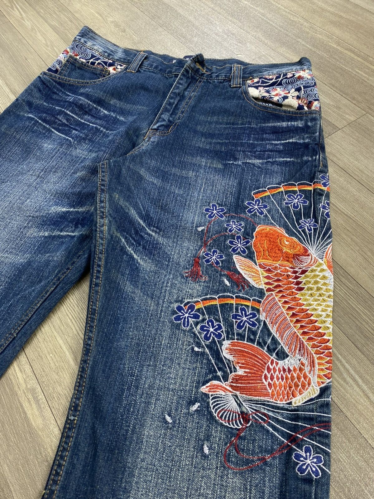 Ed Hardy Vintage Karakuri Tamashi Embroidered Koi Sakura Y2K Jeans Size US 30 / EU 46 - 5 Thumbnail