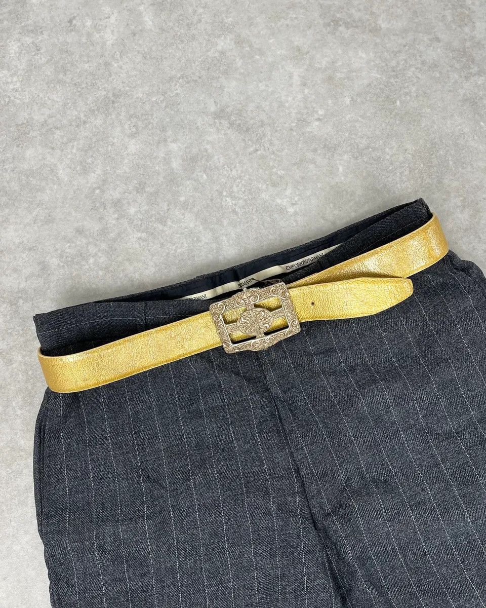 Roberto Cavalli 2000s Cavalli Ornament Buckle Golden Leather Belt Size ONE SIZE - 1 Thumbnail