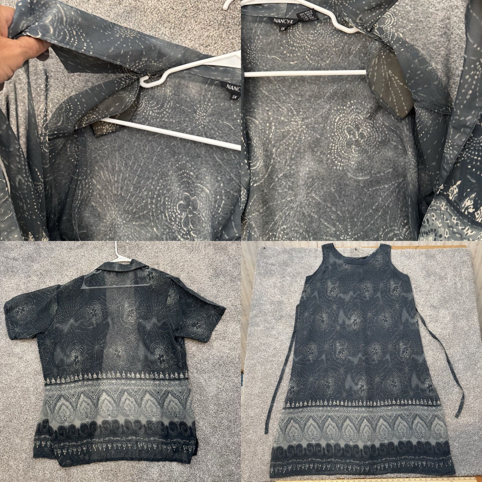 Vintage VINTAGE Nancy-K 2 Piece Dress Outfit/Set 1X Plus Gray Sheer Lined Maxi 90s Y2K Bohemian Hippie Whimsigoth Lagenlook Womens Size XL / US 12-14 / IT 48-50 - 8 Thumbnail