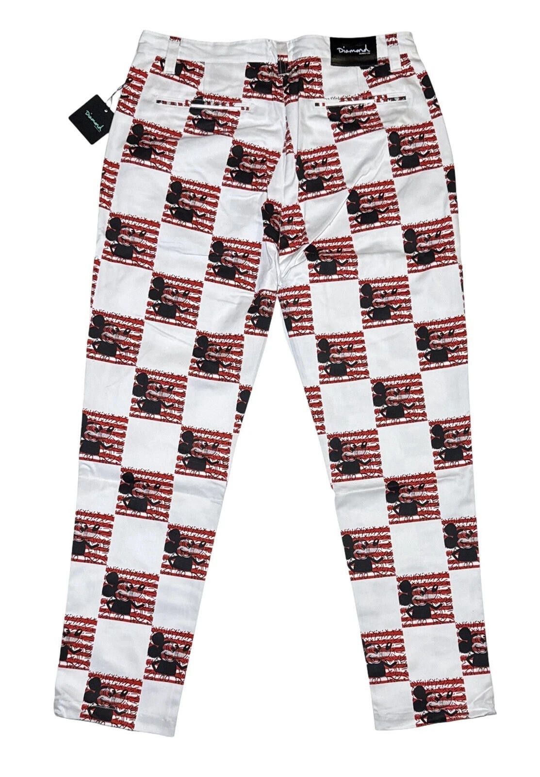 Disney Mickey Mouse Checkered Pants Size 36 White Red Streetwear Size US 36 / EU 52 - 2 Thumbnail