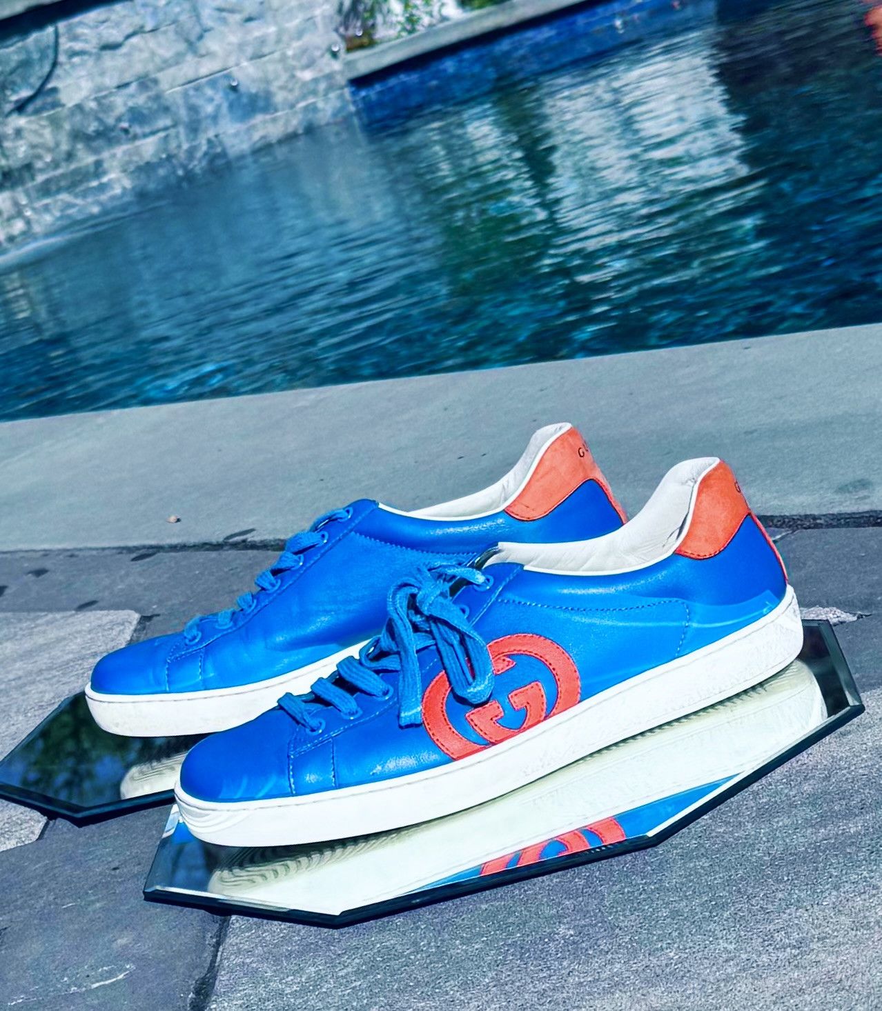 Gucci Leather Low-Top Sneakers – Turquoise/Orange (IT 6.5)