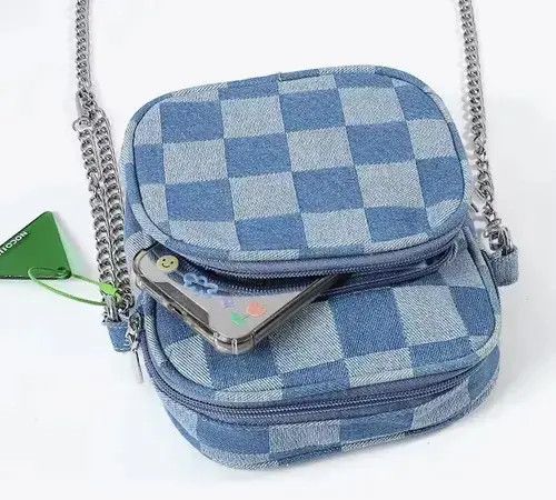 Hypebeast Fashion y2k denim checkered chain crossbody shoulder bag Size ONE SIZE - 4 Thumbnail