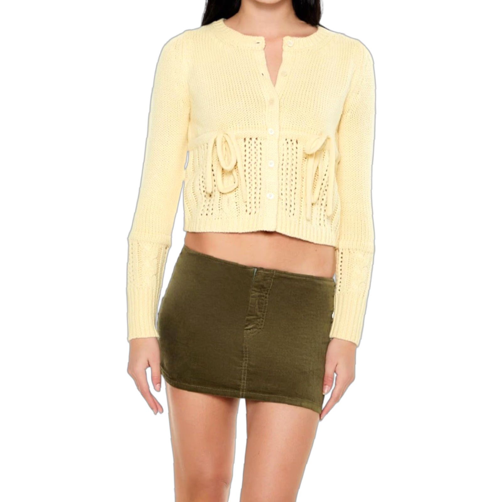 Forever 21 FOREVER 21 Cardigan Sweater - Tie-Front - Yellow - M - Women - Knit - Long Sleeve - NWT Size M / US 6-8 / IT 42-44 - 1 Thumbnail
