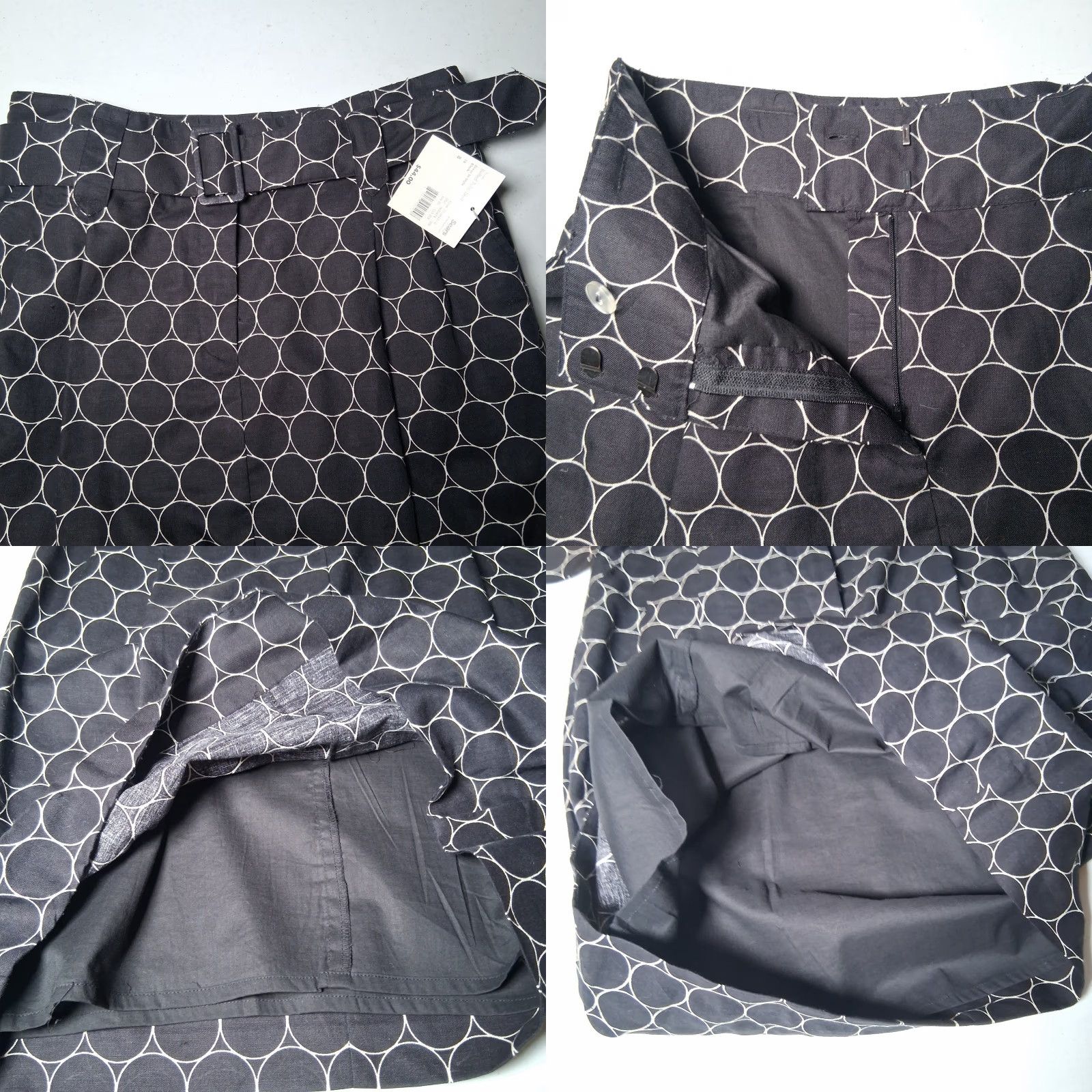 Vintage Apostrophe Skirt Belted Tulip Knee Length Black Linen Blend Cotton Geometric Pattern Size 8 Size 30" / US 8 / IT 44 - 9 Thumbnail