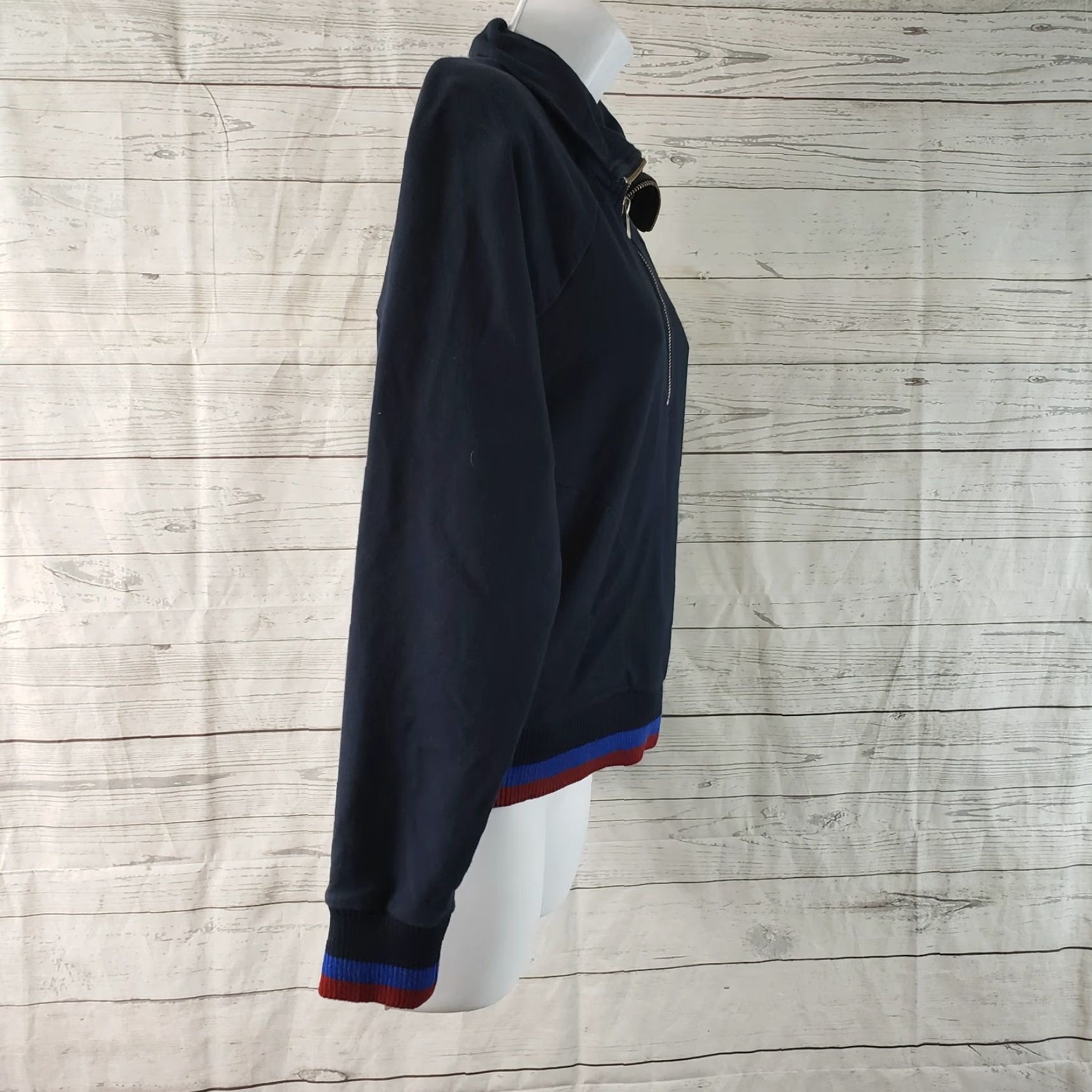 J.Crew VINTAGE J Crew Womens Half Zip Jacket Sport Stripe Sz Small Blue Red Cotton Size S / US 4 / IT 40 - 3 Thumbnail