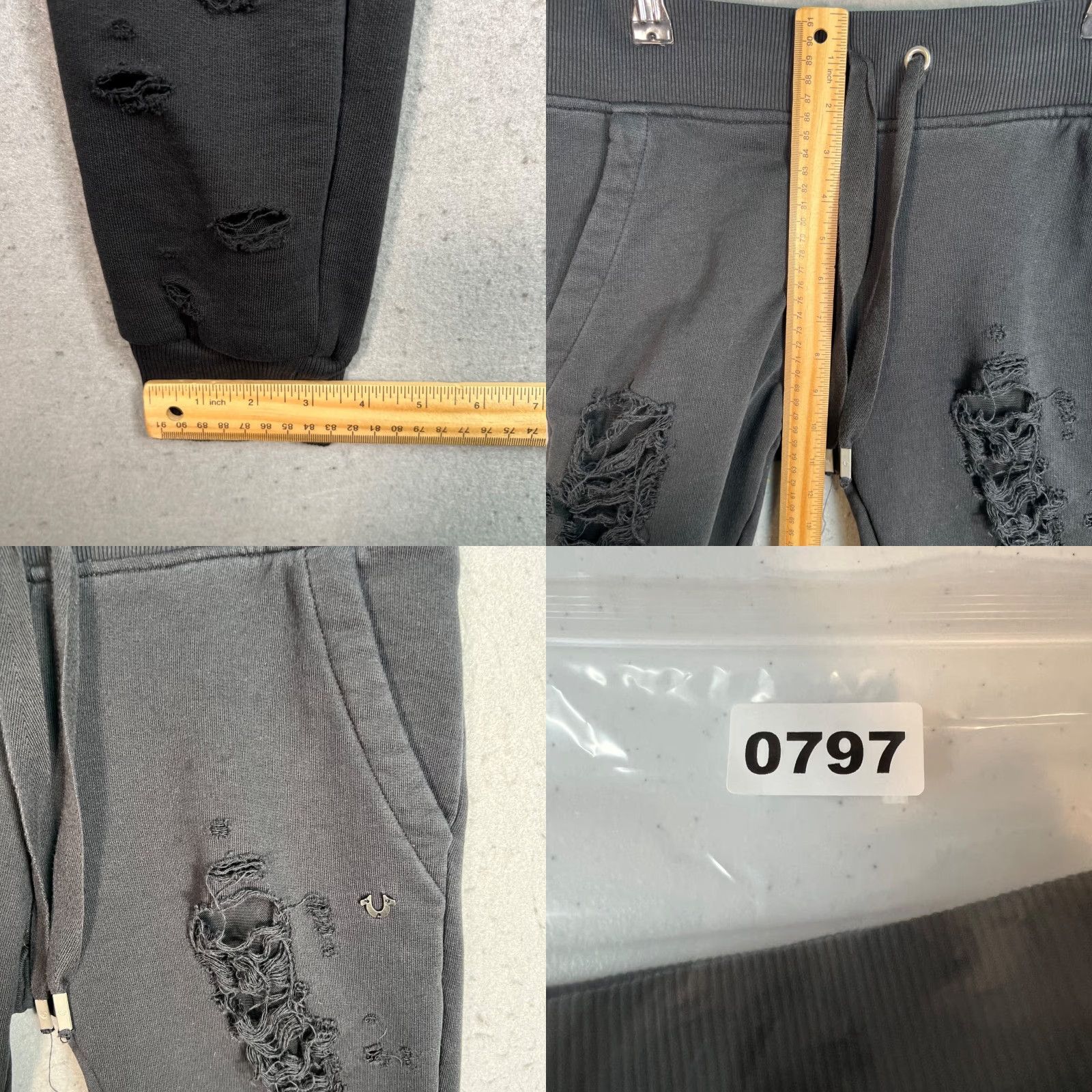 True Religion True Religion XS Black Distressed Jogger Sweatpants Ripped Streetwear Mens Size US 27 - 8 Thumbnail