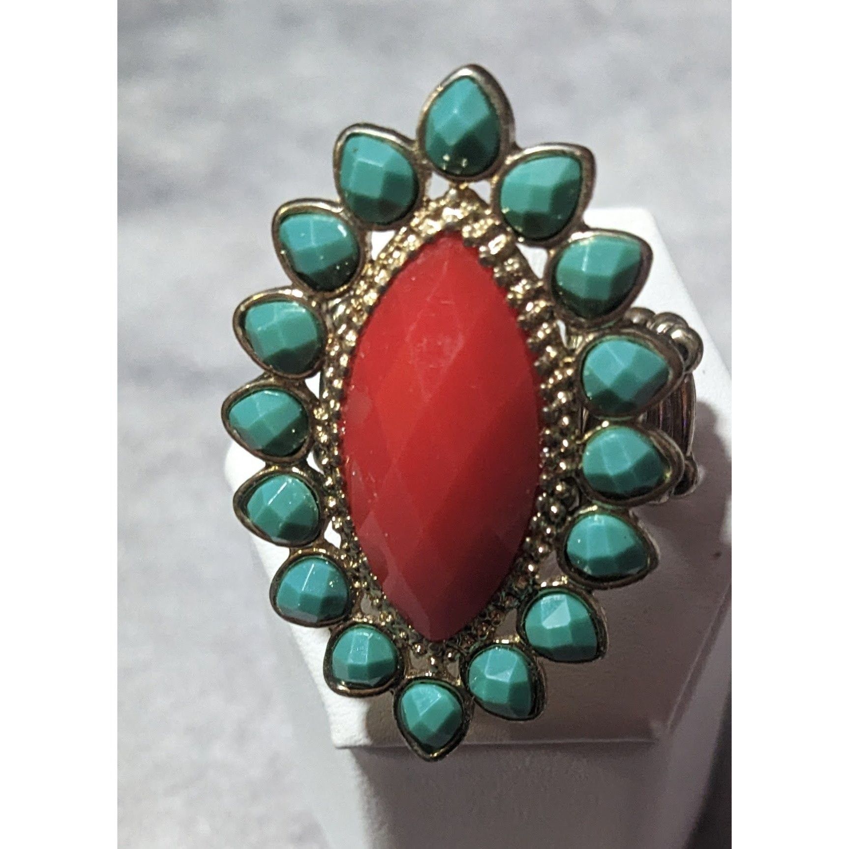 Other Bohemian Blue And Red Gemmed Floral Stretch Ring Size 7 Size ONE SIZE - 1 Thumbnail