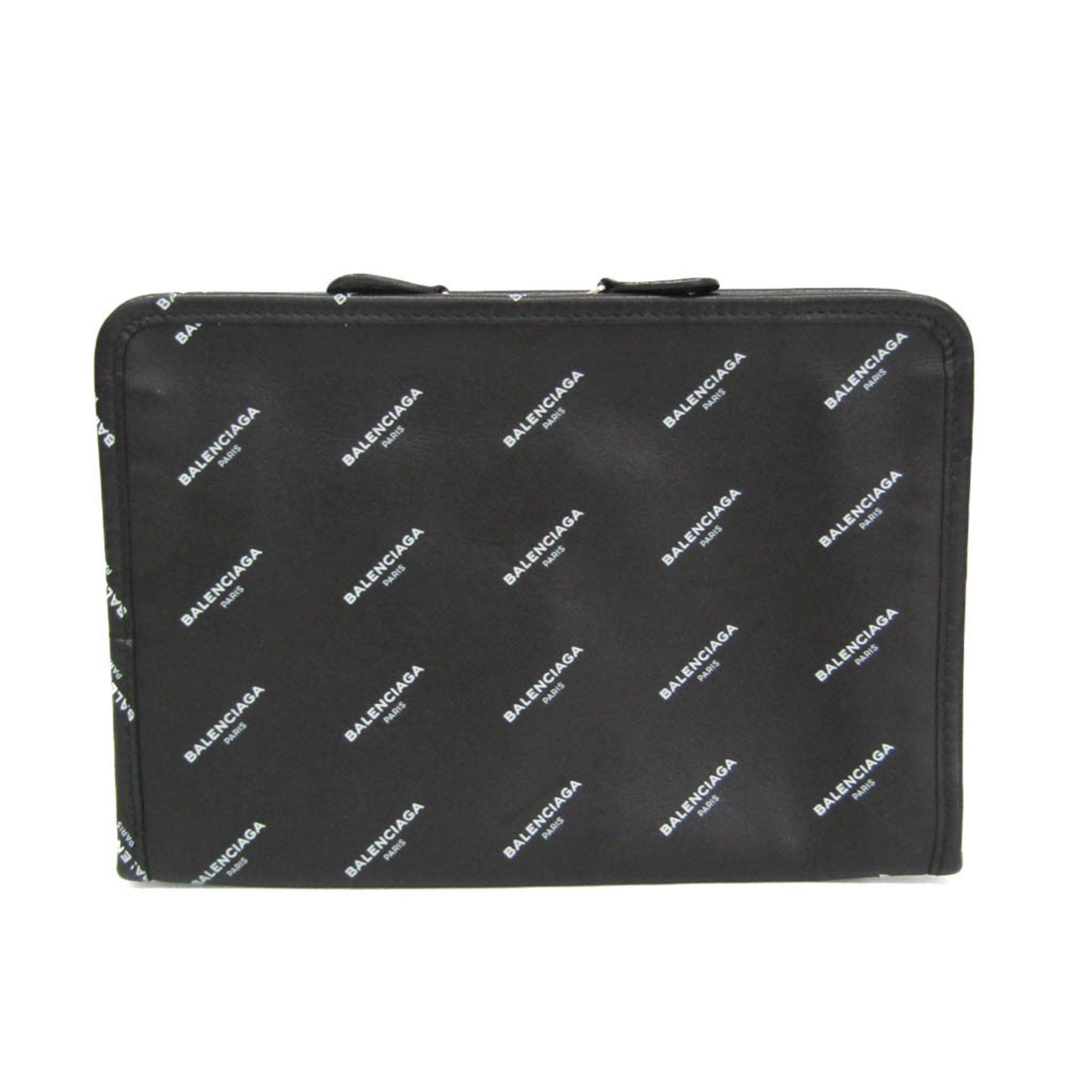 Balenciaga Balenciaga Logo Print 476046 Men,Women Leather Clutch Bag,Pouch Black Size ONE SIZE - 1 Thumbnail