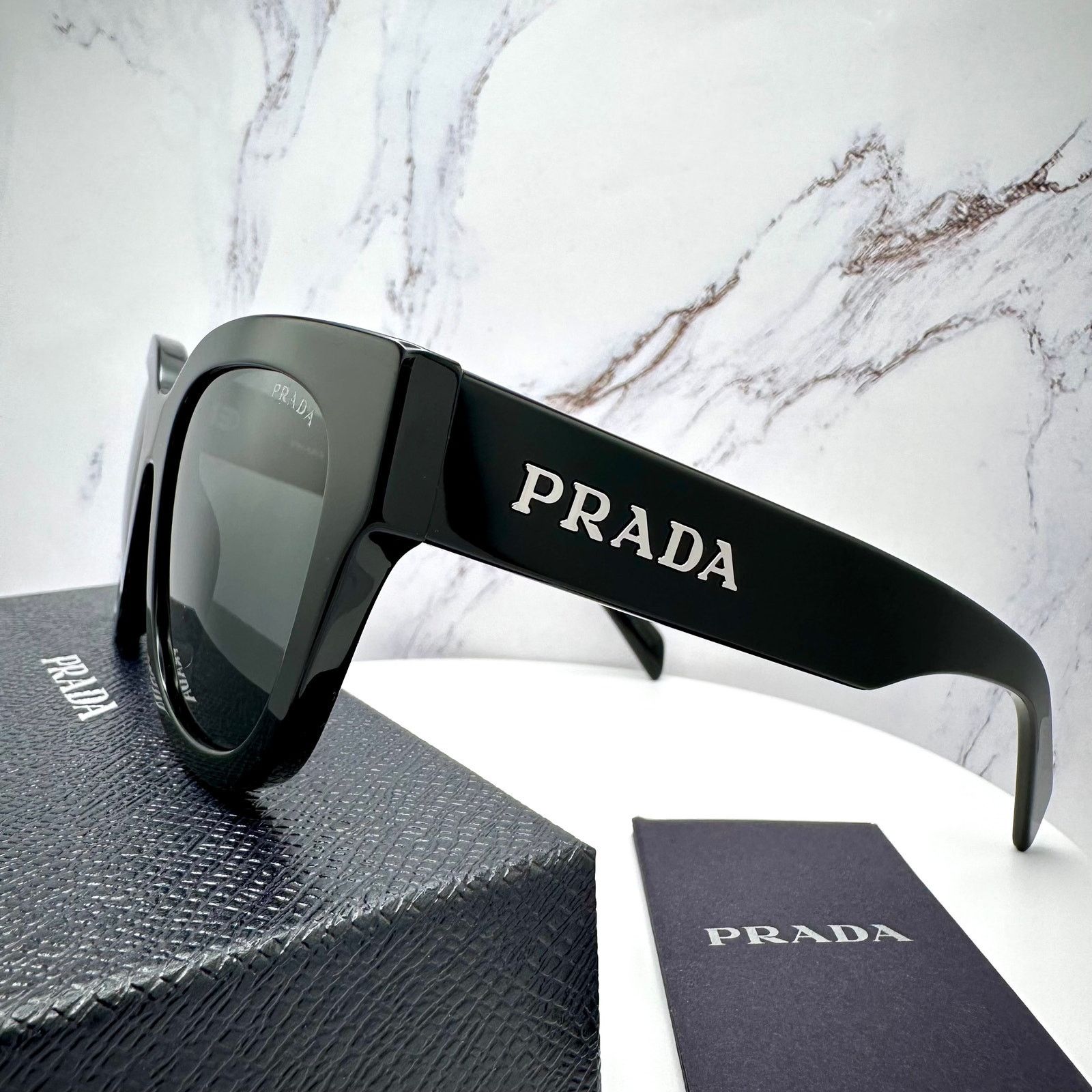 Prada New PRADA Sunglasses Black Square Acetate Grey Lens Size ONE SIZE - 13 Thumbnail