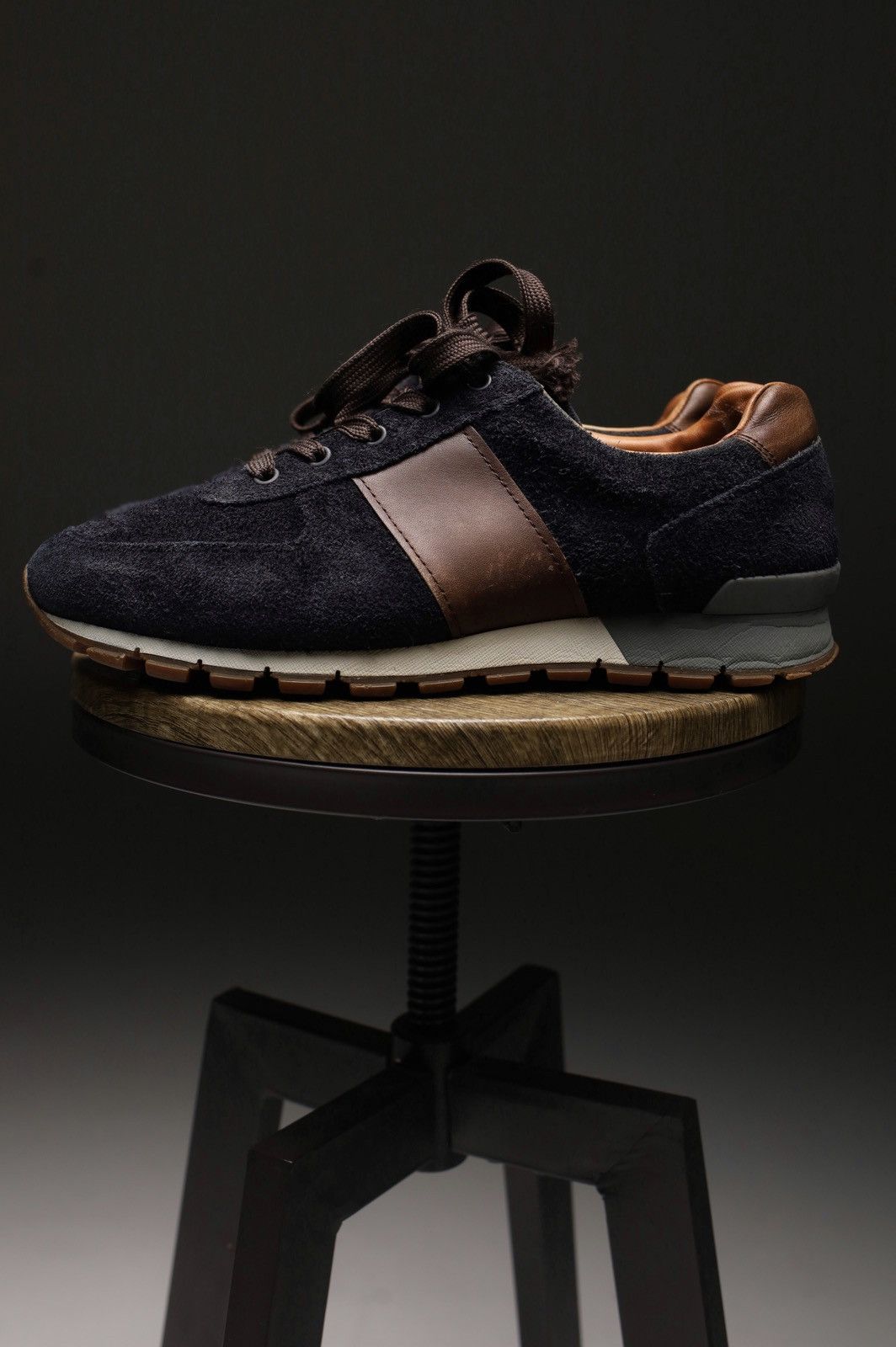 Prada Prada Navy Blue/Brown Suede and Leather Low Top Sneakers Size US 8 / EU 41 - 4 Thumbnail
