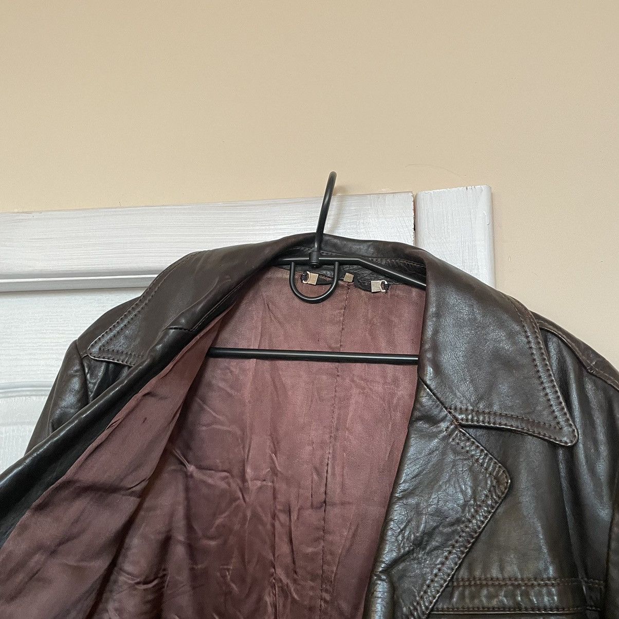 Vintage 90s Leather Fashion brown Breasted Oversized Coat jacket Size US L / EU 52-54 / 3 - 7 Thumbnail