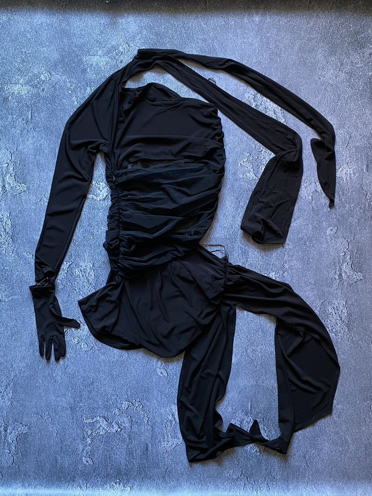 H&M × Mugler Mugler Hm Knot Detail Black One Shoulder Glove Mesh Dress Size M / US 6-8 / IT 42-44 - 2 Thumbnail