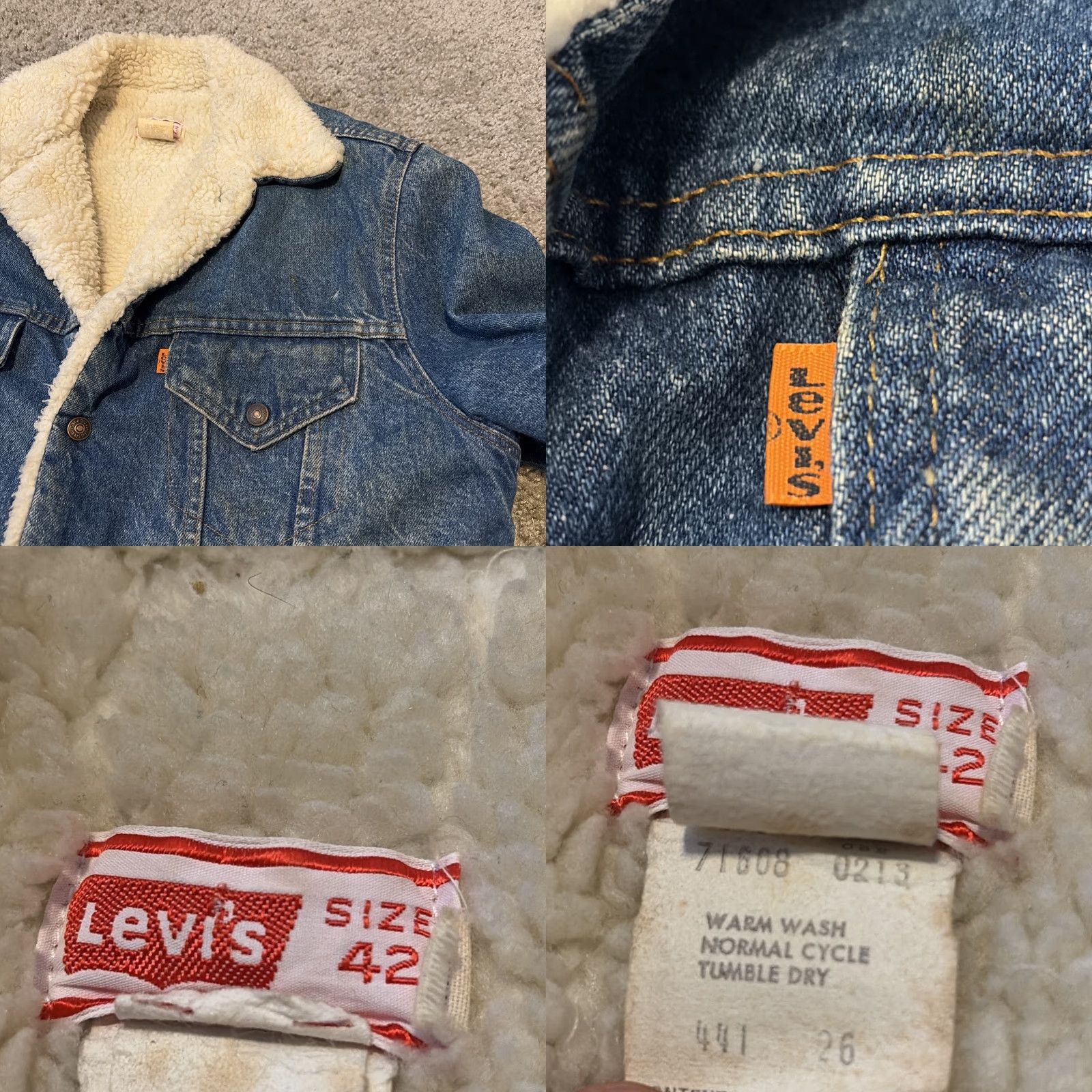 Levi's VINTAGE Levi's Orange Tab Denim Jean Sherpa Jacket L Large Mens 70s Bomber Orange Denim Jacket Size US 33 - 8 Thumbnail