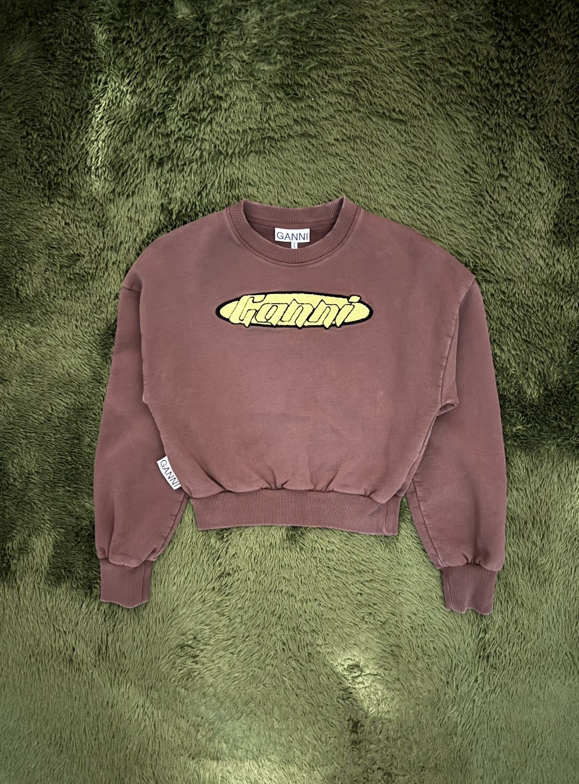Ganni [XS] GANNI Artwork Logo Cropped Sweatshirt Brown Size XS / US 0-2 / IT 36-38 - 1 Thumbnail