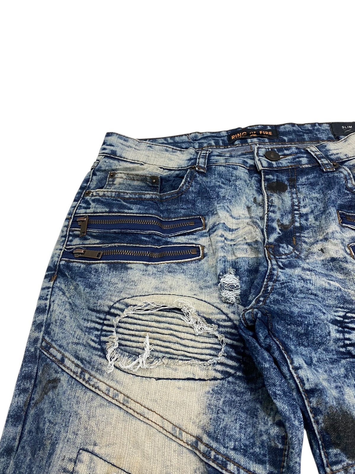 GOSTAR DE FUGA × Japanese Brand Ring of Fire Distressed Acid Washed Zipper Knee Honeycomb Size US 33 - 8 Thumbnail