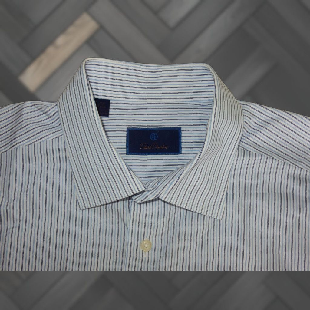 David Donahue VINTAGE David Donahue Men's Dress Shirt Long Sleeve Size 17.5 Blue Striped Cotton 90s Size 46R - 1 Thumbnail