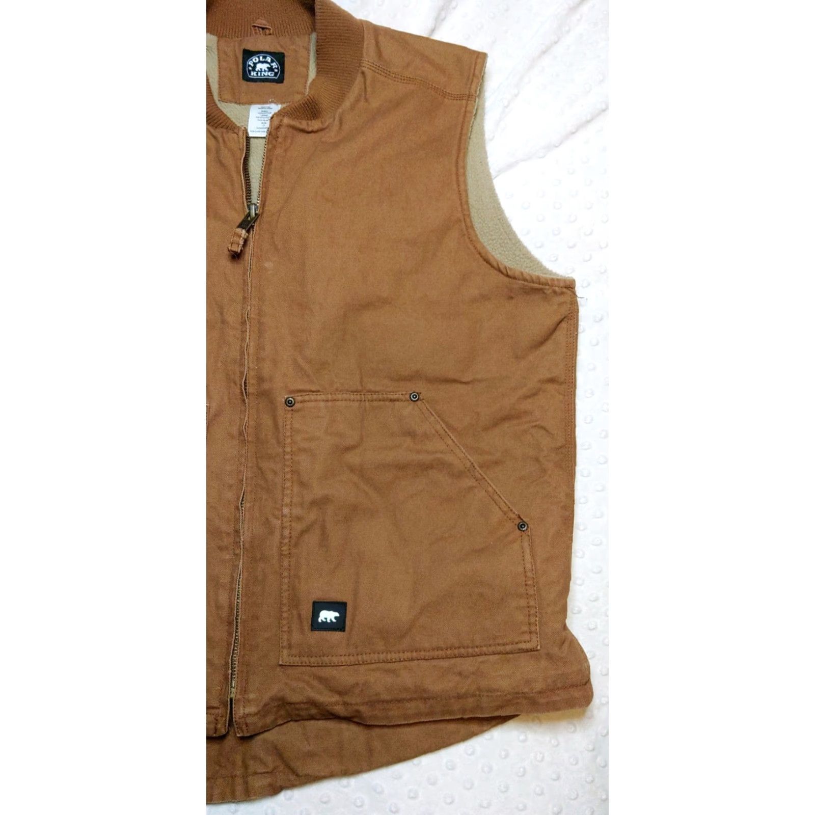 Vintage Sherpa Polar King Brown Tan Canvas Sherpa Vest LT Big & Tall Full Zip Workwear Winter Fall Spring USA Motorized Outdoor Hunting Hiking Mens Vest Size US L / EU 52-54 / 3 - 2 Thumbnail