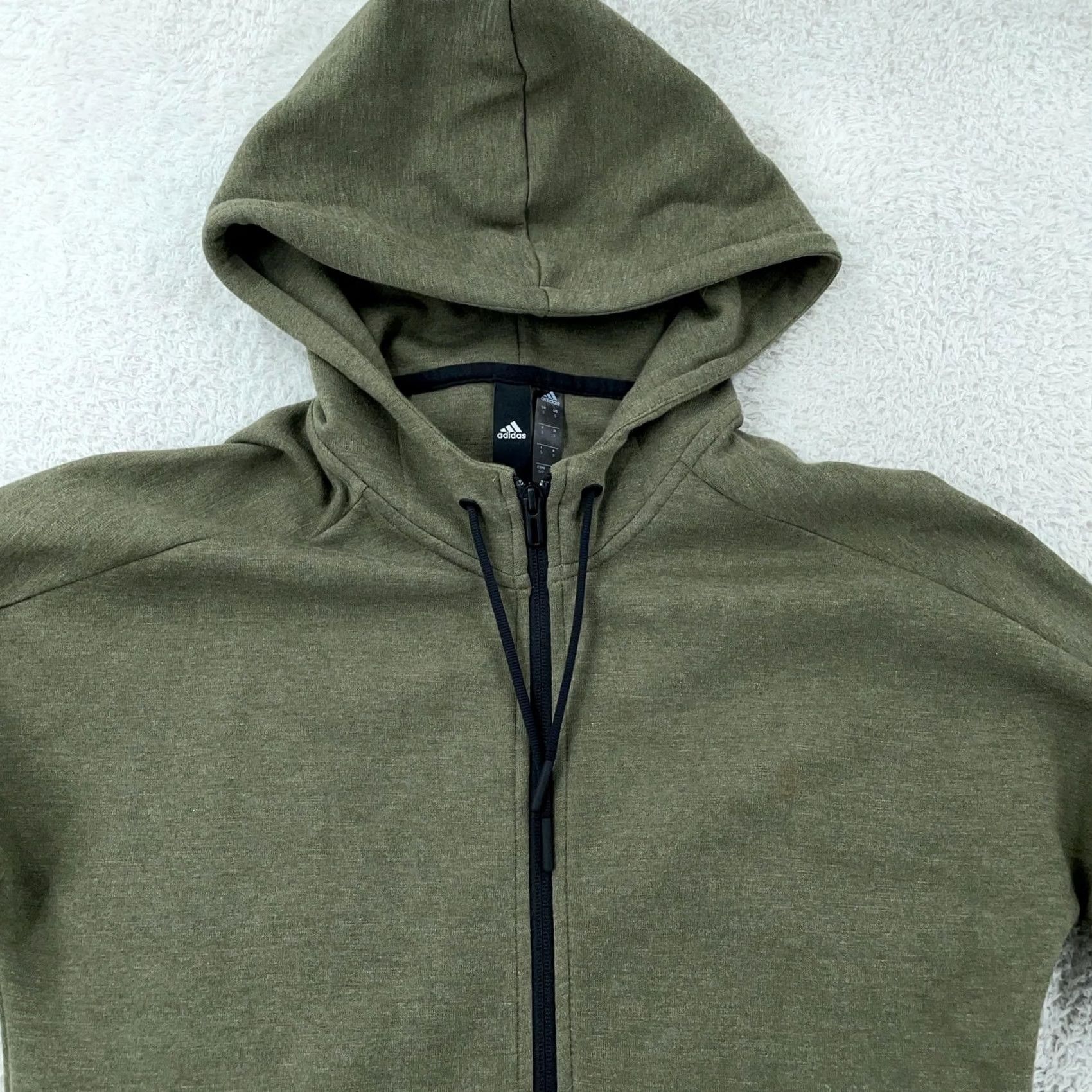 Adidas Adidas Hoodie Mens S Olive Green Full Zip Sweatshirt Drawstring Logo DU1537 Size US S / EU 44-46 / 1 - 2 Thumbnail