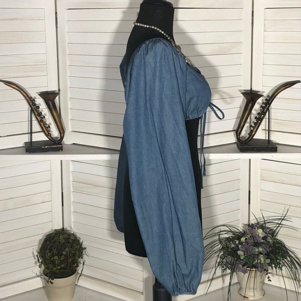 Vintage Cropped Top Front Tie Long Sleeves Chambray Blue sz S Size S / US 4 / IT 40 - 4 Thumbnail