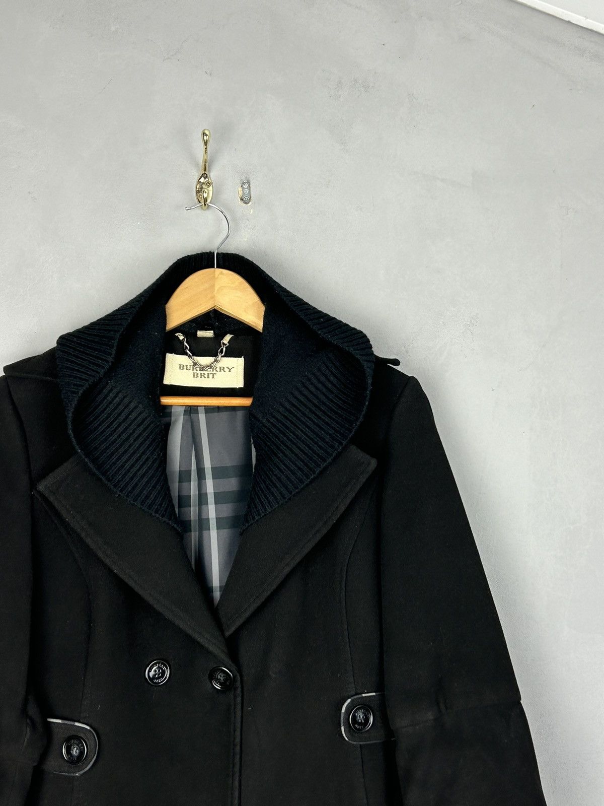 Burberry Burberry Brit Wool Coat Black Women’s Double Breasted Knit Size XL / US 12-14 / IT 48-50 - 3 Thumbnail