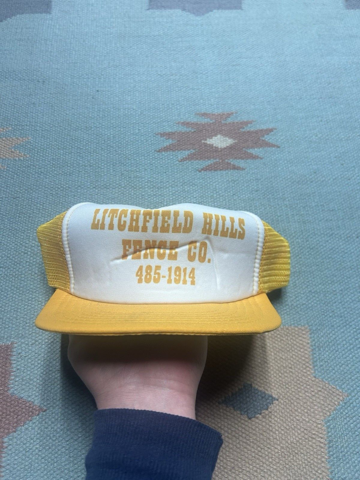 Vintage Vintage trucker hat Litchfield Hills fence co yellow white Size ONE SIZE - 2 Thumbnail