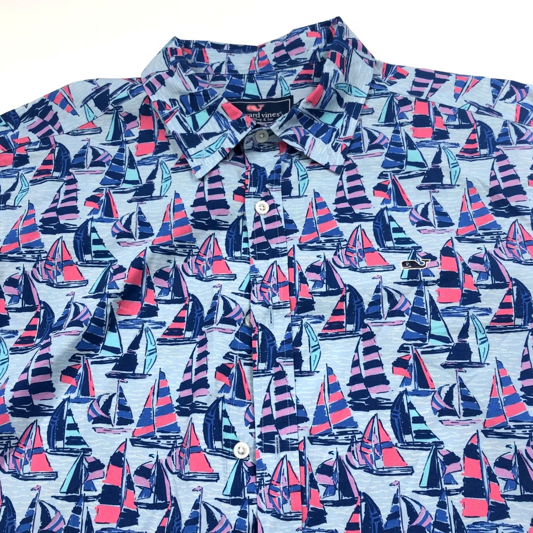 Vineyard Vines Vineyard Vines Classic Fit Whale XL Button SS Shirt All Over Print Boat Sailing Mens XL Blue Cotton Button-Up Shirt Size US XL / EU 56 / 4 - 2 Thumbnail
