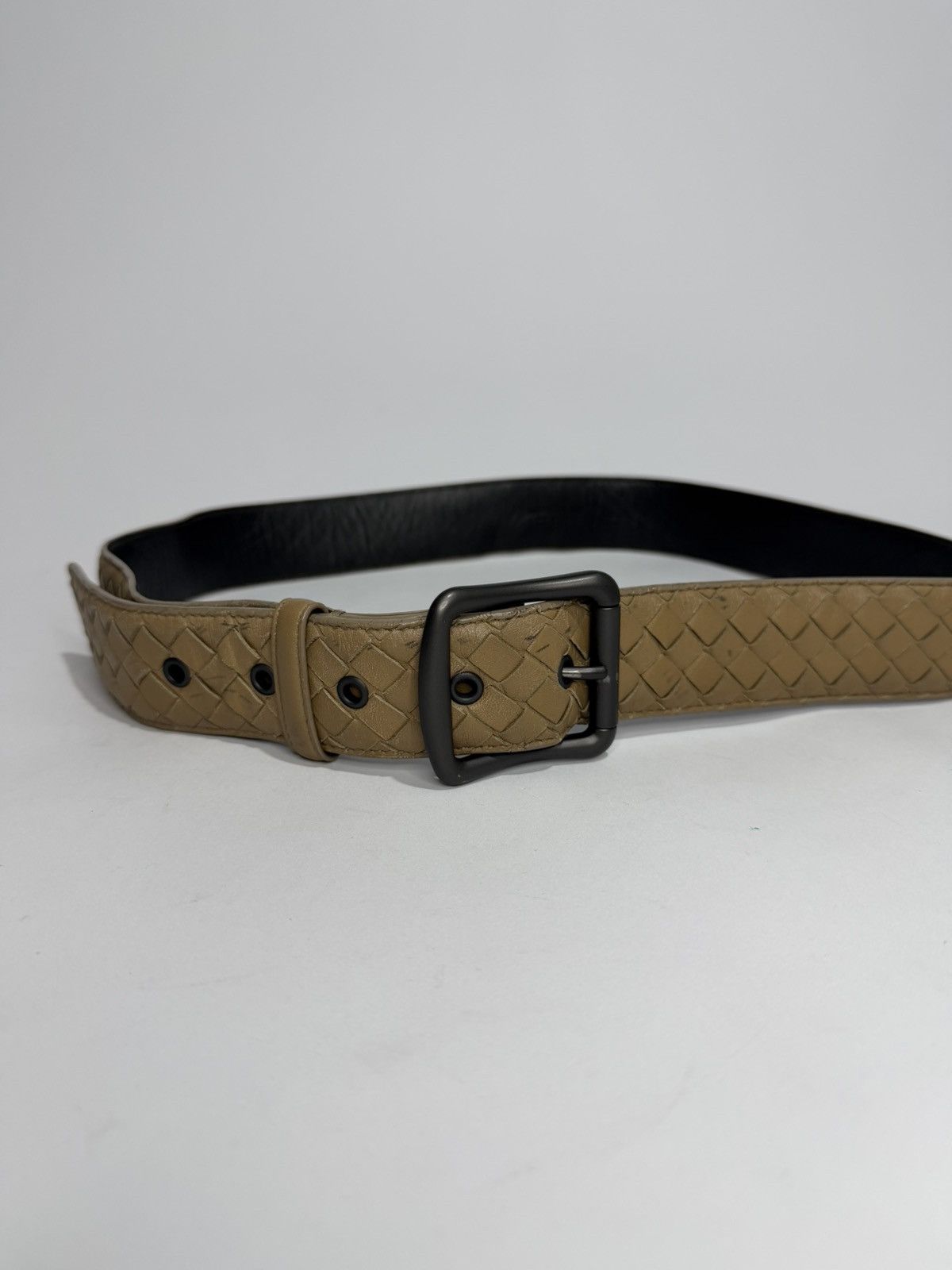 Bottega Veneta Bottega Veneta Black|BeigeLeather Intrecciato Woven Belt Size ONE SIZE - 2 Thumbnail