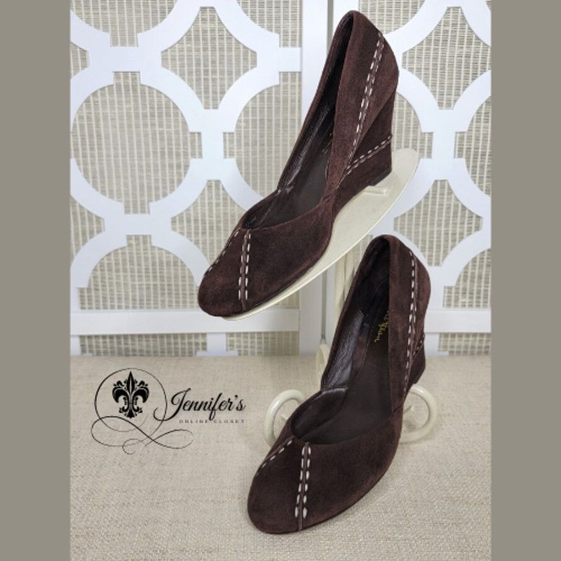Cole Haan Cole Haan Women's Dark Brown Trina Suede Wedges Size US 6.5 / IT 36.5 - 1 Thumbnail