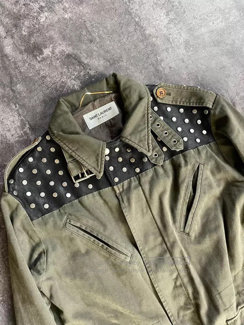 Saint Laurent Paris Saint Laurent Paris Olive Green Washed Studs Patched Leath Size XXS / US 00 / IT 34 - 3 Thumbnail