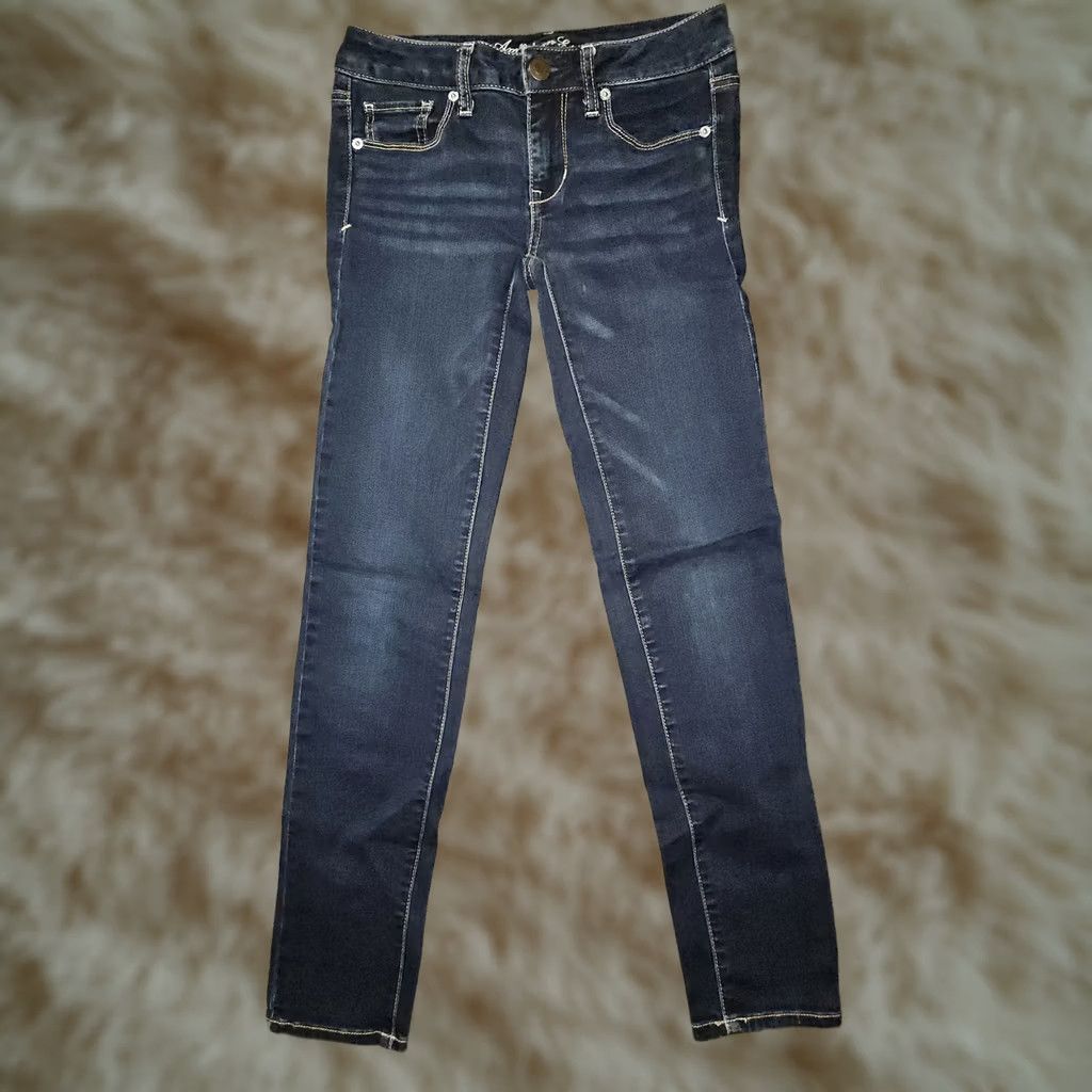 Vintage VINTAGE American Eagle Jeans Womens 2 Short Blue Skinny Super Stretch Denim Pants Size 26" / US 2 / IT 38 - 1 Thumbnail