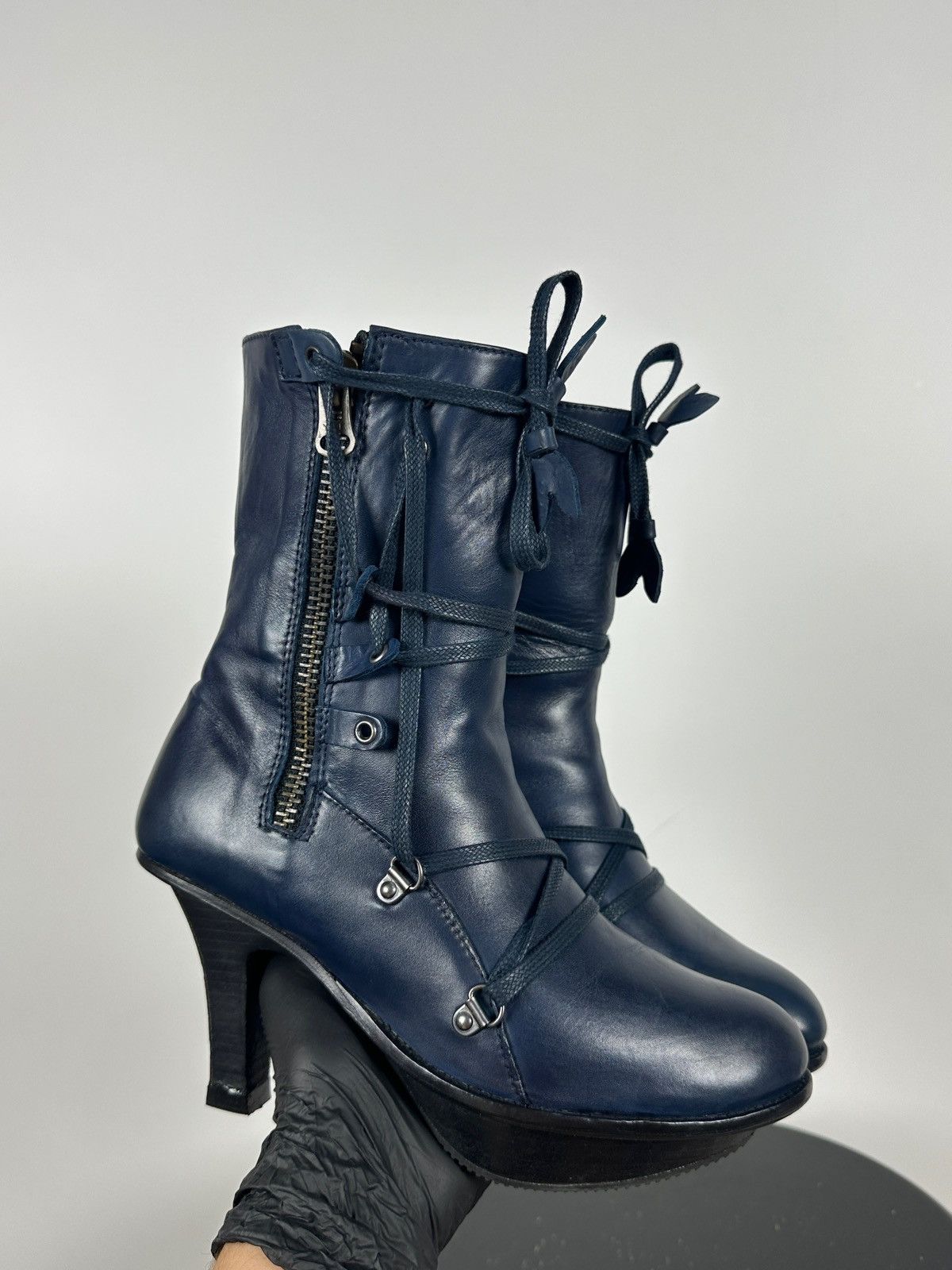 Marithe + Francois Girbaud Marithé + François Girbaud Navy Blue Leather Heeled Boots Size US 6 / IT 36 - 9 Thumbnail