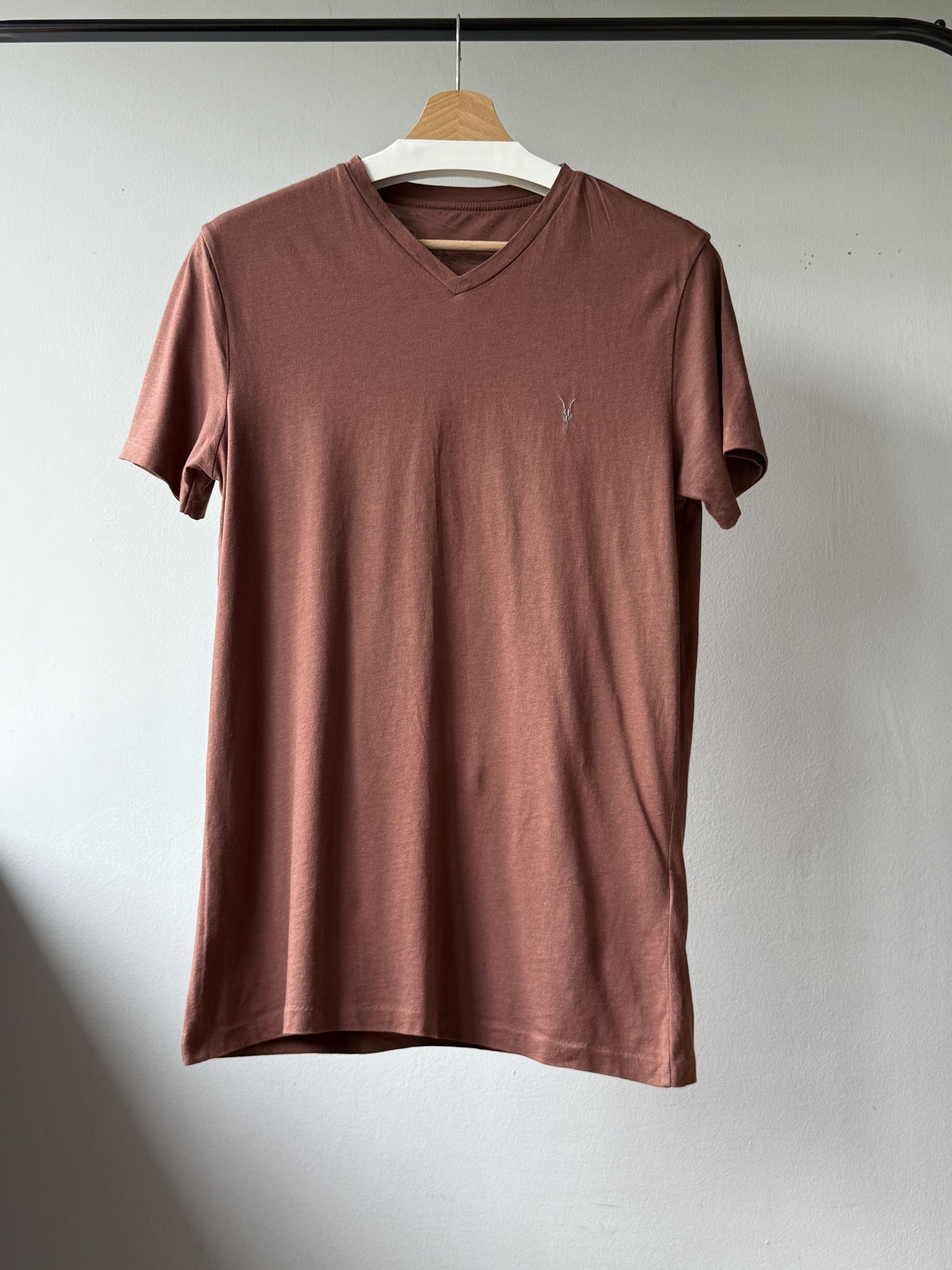 Allsaints Mens Allsaints Tonic V-Neck Rust Red Cotton S/S Logo T-Shirt Size US S / EU 44-46 / 1 - 1 Thumbnail