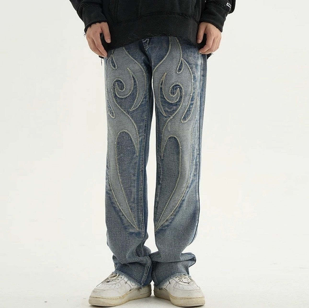 Japanese Brand × Jean Blue Patchwork Skulls Embroidery Casual Denim Pants Size US 32 / EU 48 - 1 Thumbnail
