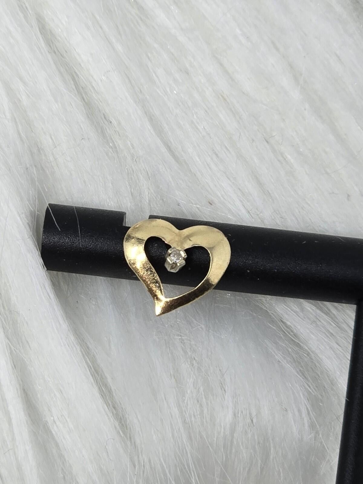 The Unbranded Brand 14k Solid Gold Diamond Heart Stud Earrings Petite Size ONE SIZE - 2 Thumbnail