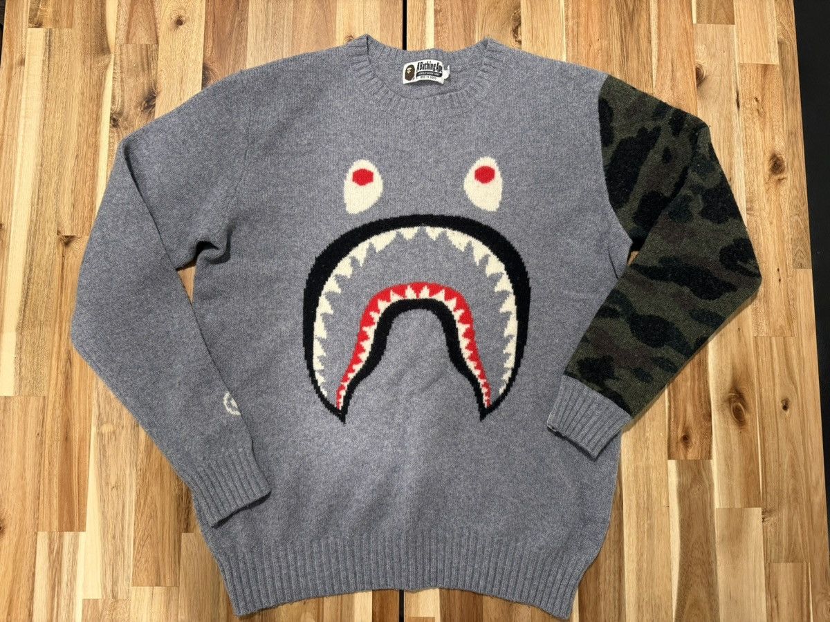 Bape Shark WGM Grey/Camo Wool Knit Sweater