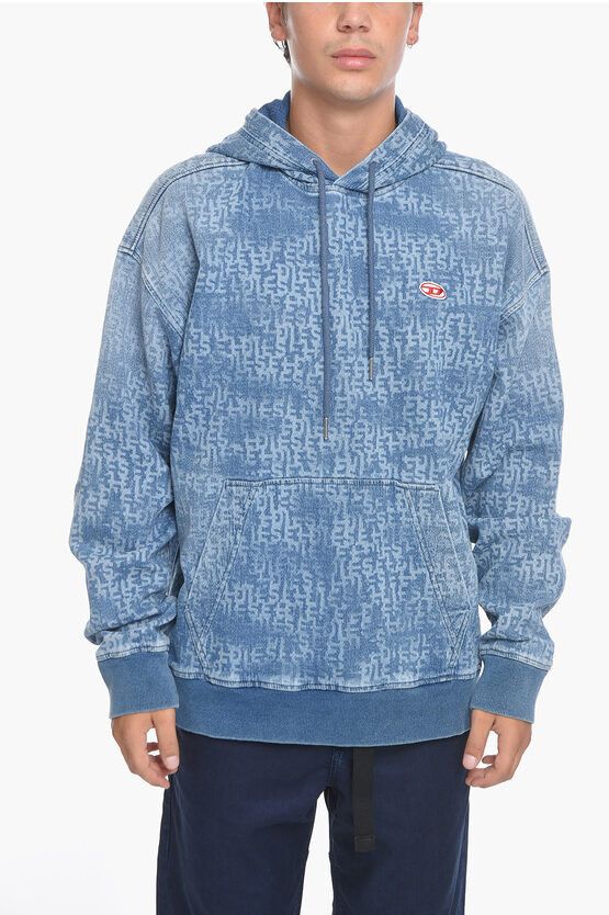 image of Diesel D-Um-Rib-Ne Denim Hoodie Sweatshirt in Blue, Men's (Size XS)