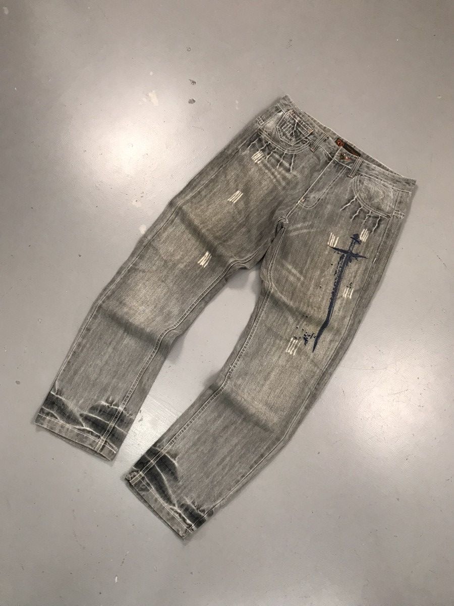 JNCO × Southpole × Vintage Crazy vintage X8 jeans sword 🗡️ embroidered denim Size US 35 - 2 Thumbnail