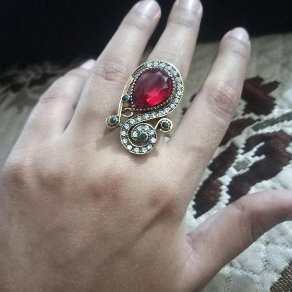 Designer Vintage Ruby Red Teardrop Antique Gold Ethnic Ring - Size 7 Size ONE SIZE - 5 Thumbnail