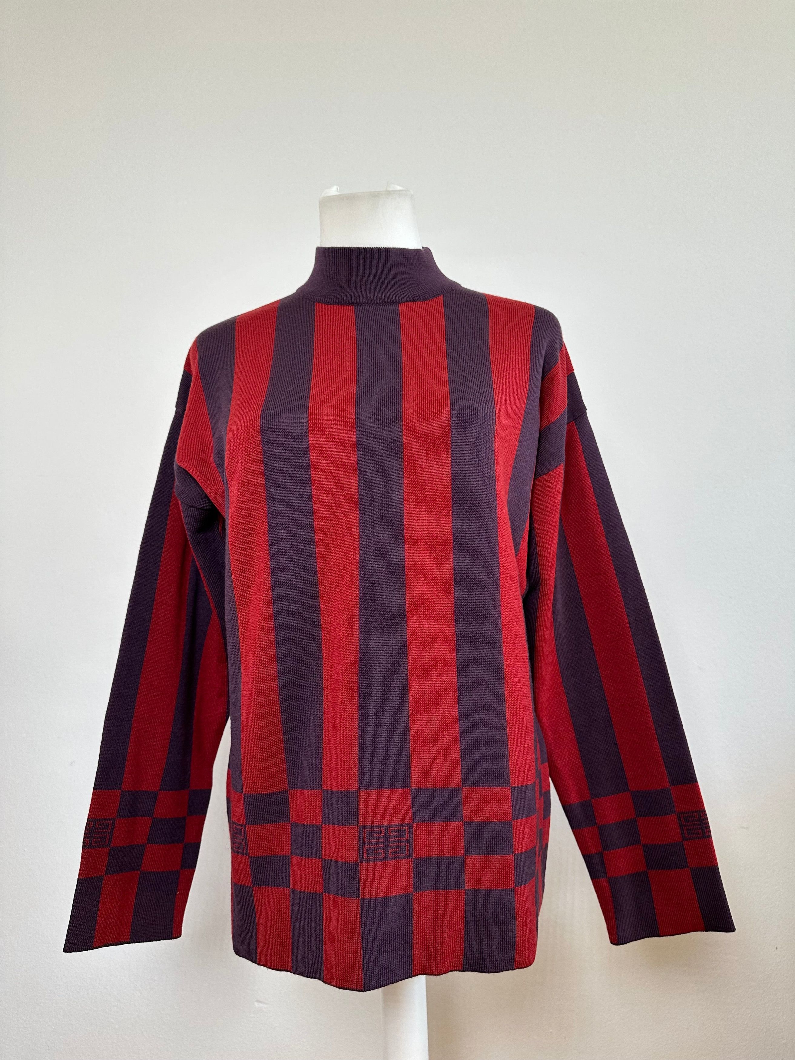 Givenchy Vintage 4G Logo Knit Mock Neck Sweater Striped Red Purple M Size M / US 6-8 / IT 42-44 - 1 Thumbnail