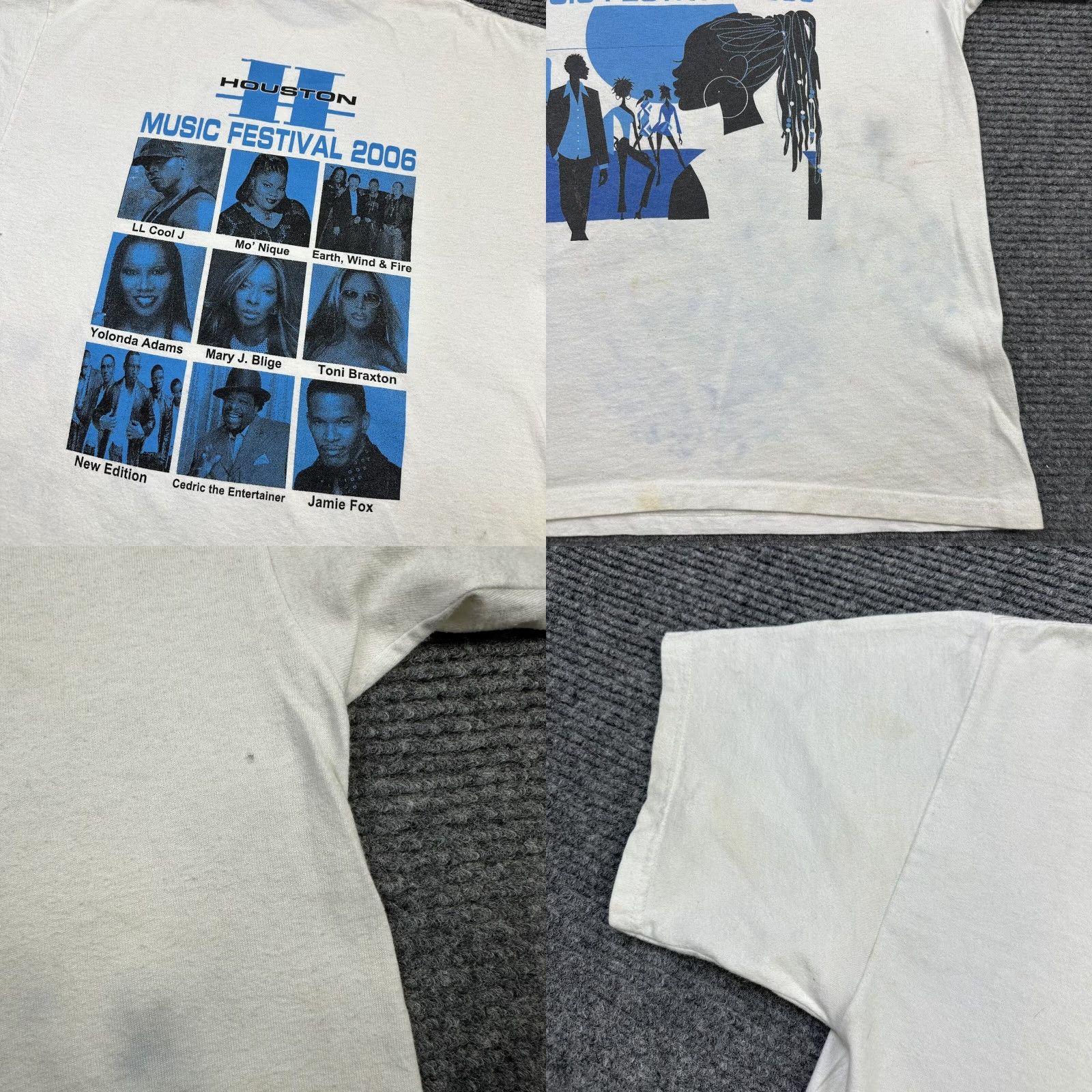 Hanes VINTAGE Houston Music Festival 2006 Rap R&B Grunge Large T-Shirt Jamie Fox Hanes White Cotton Crew Neck Short Sleeve Unisex Adults L Size US L / EU 52-54 / 3 - 8 Thumbnail