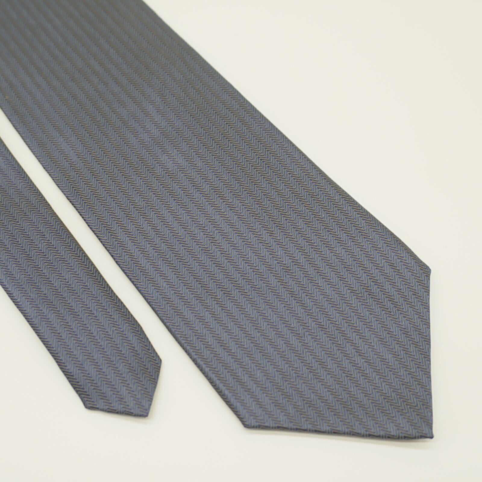 DKNY Dkny Blue Brown Squigly Herringbone Print Wide Silk Tie Size ONE SIZE - 1 Thumbnail