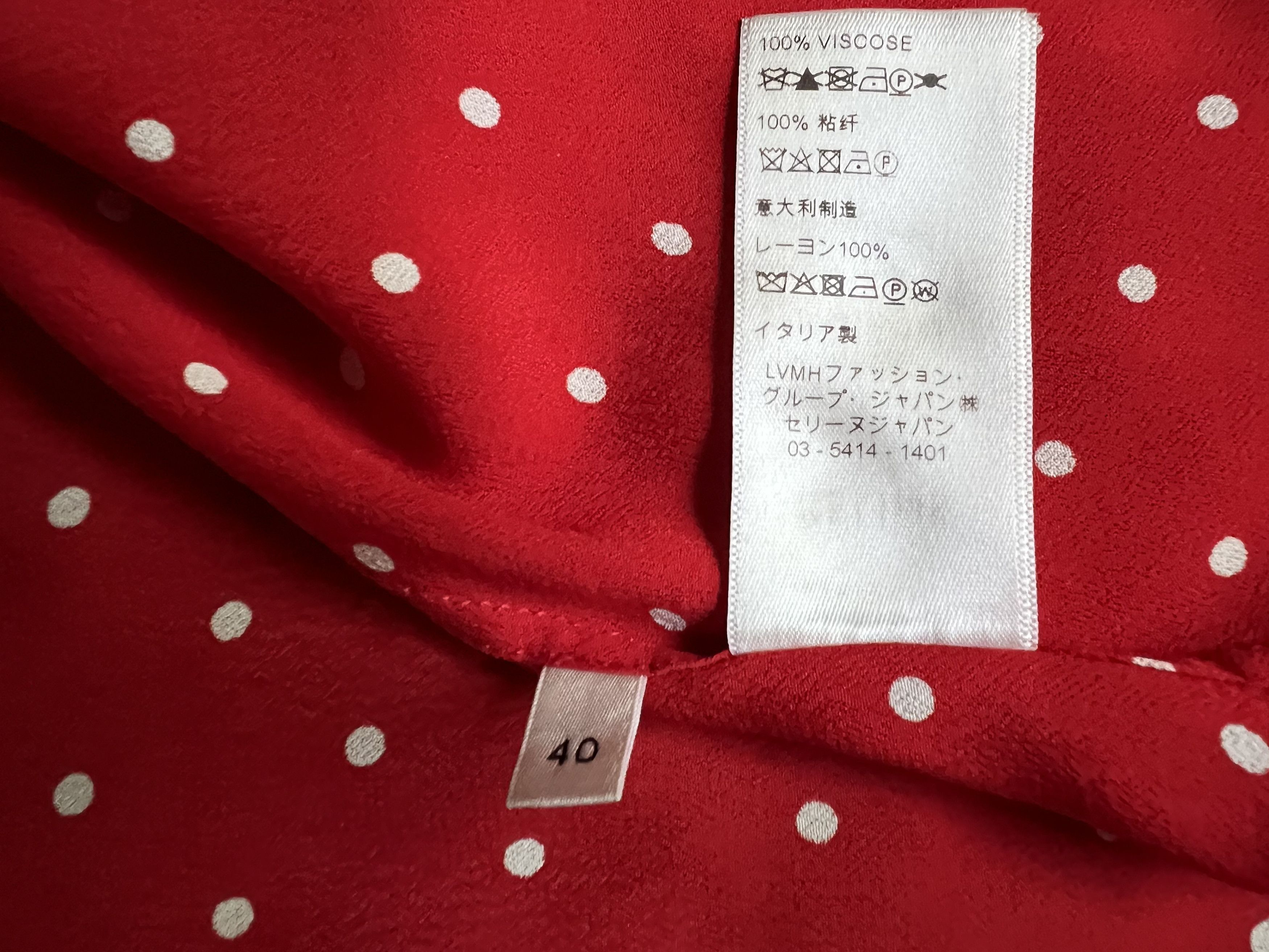 Celine × Hedi Slimane Celine Red Silk White Polka Dot Shirt Size M / US 6-8 / IT 42-44 - 7 Thumbnail