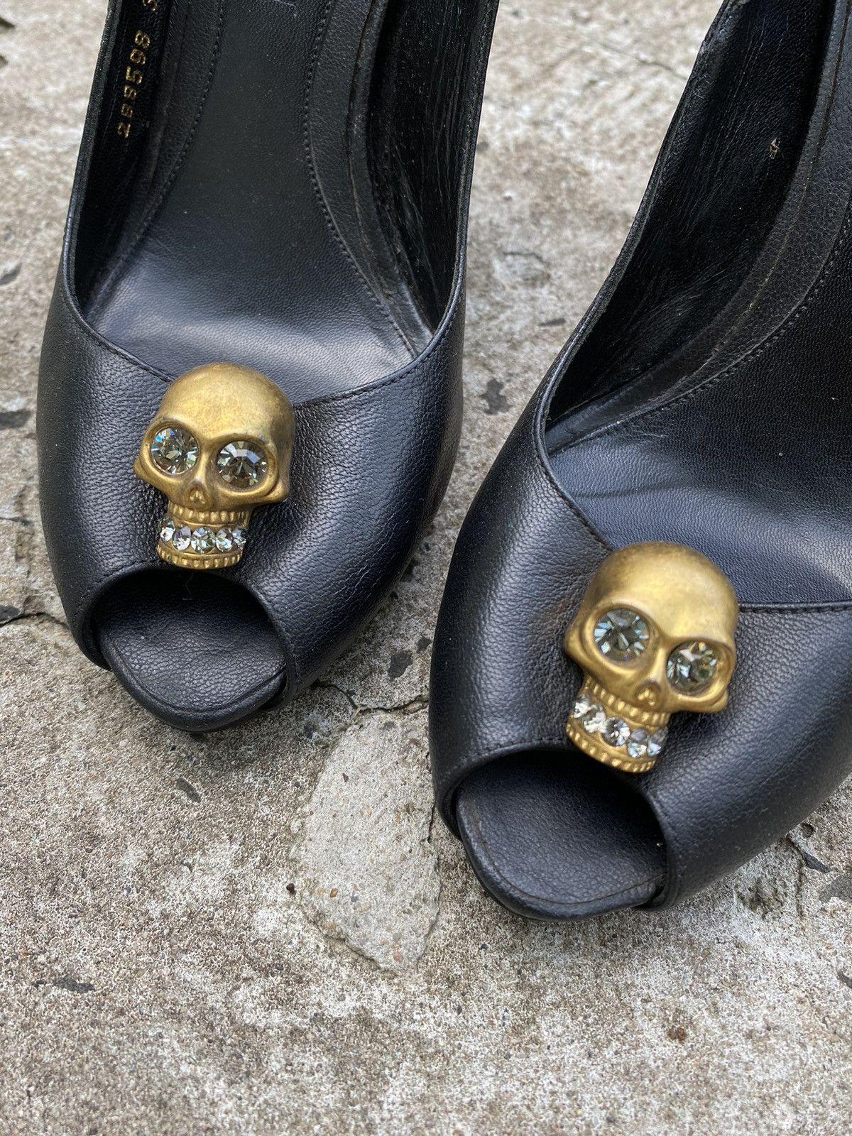 Alexander McQueen Alexander McQueen Leather Embellished Skull Peep Toe Pumps Size US 6 / IT 36 - 24 Thumbnail