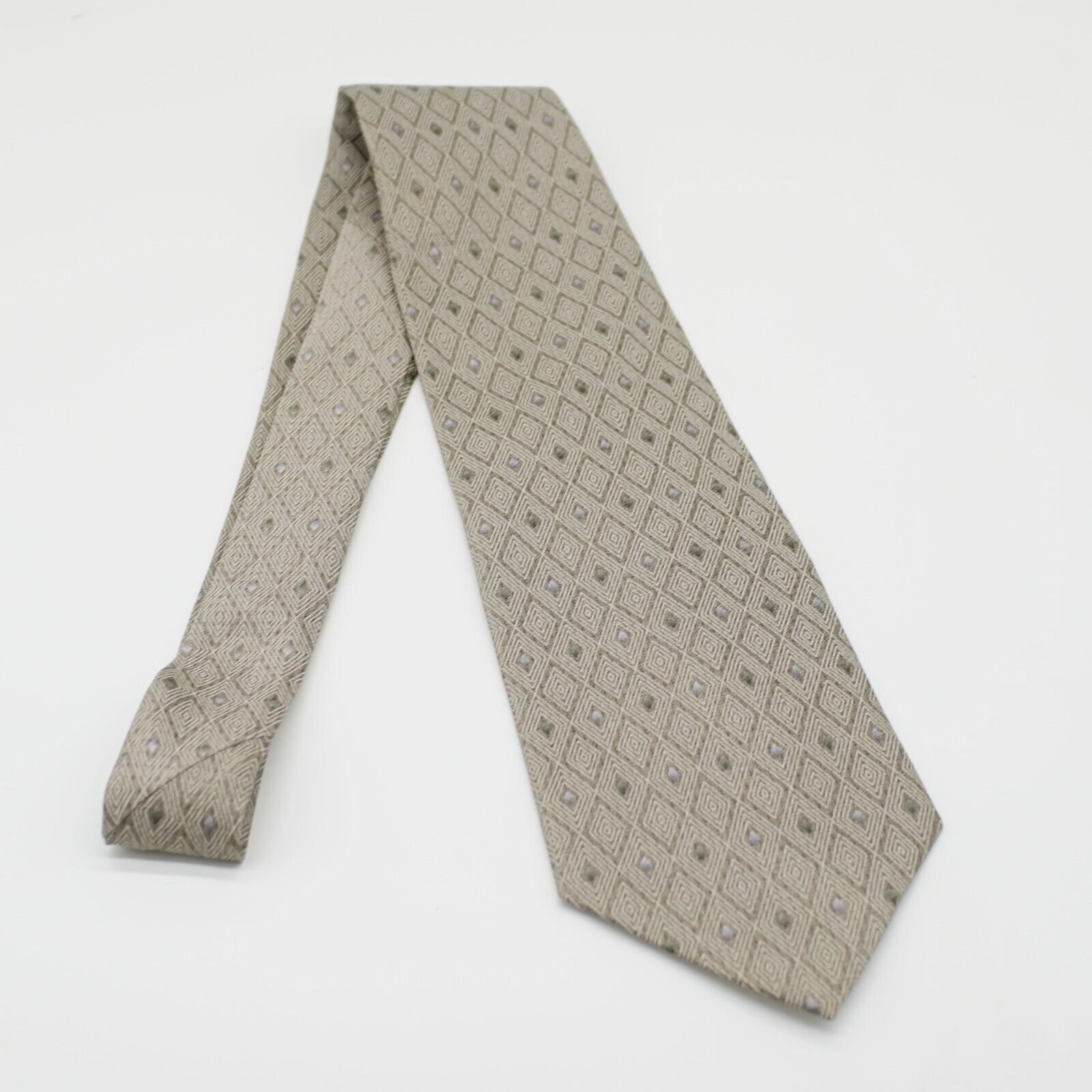 Stafford Stafford Executive Tan Green Geometric Print Wide Silk Tie Size ONE SIZE - 6 Thumbnail