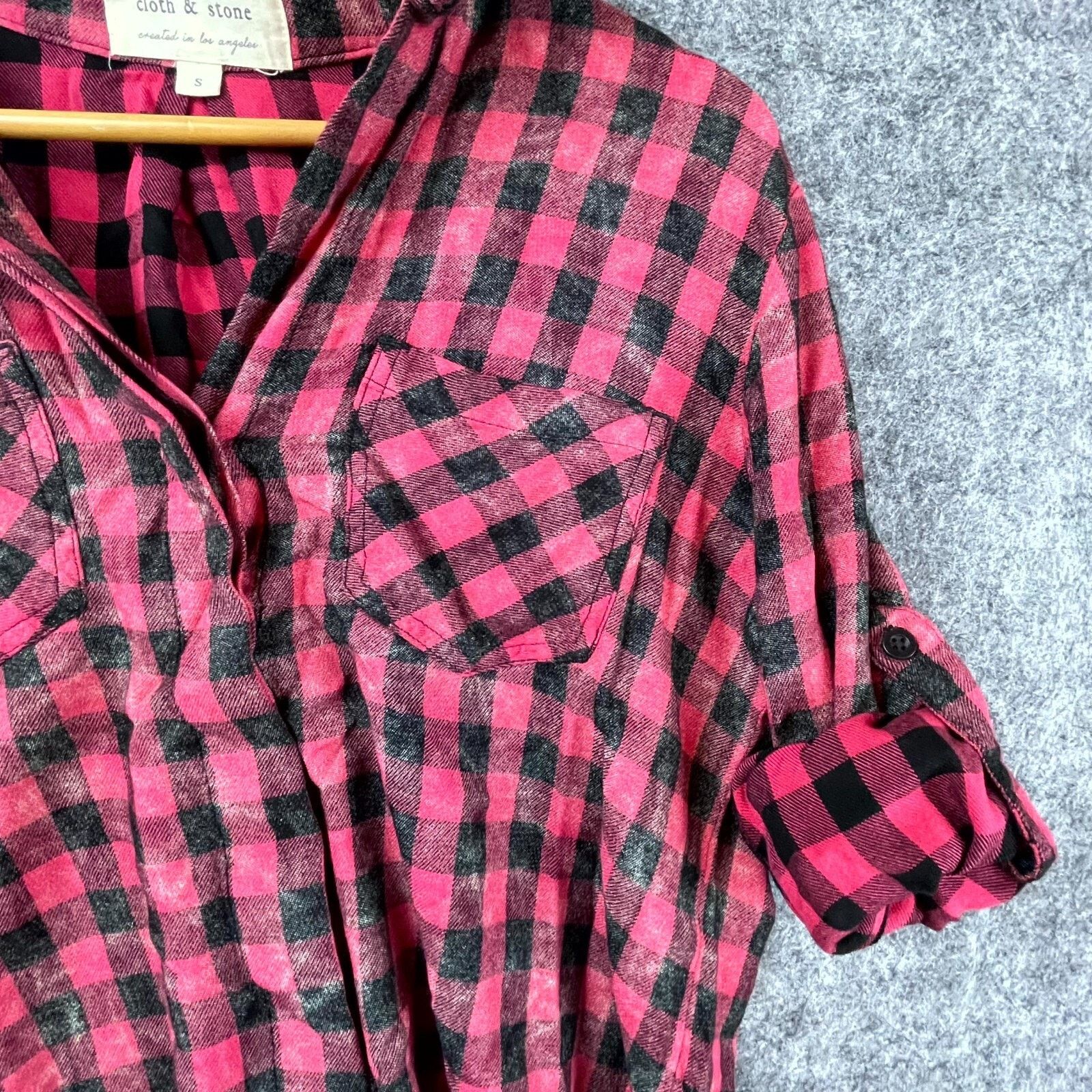 Anthropologie Cloth & Stone Shirt Women Small Red Black Plaid Grunge 90s Size S / US 4 / IT 40 - 3 Thumbnail