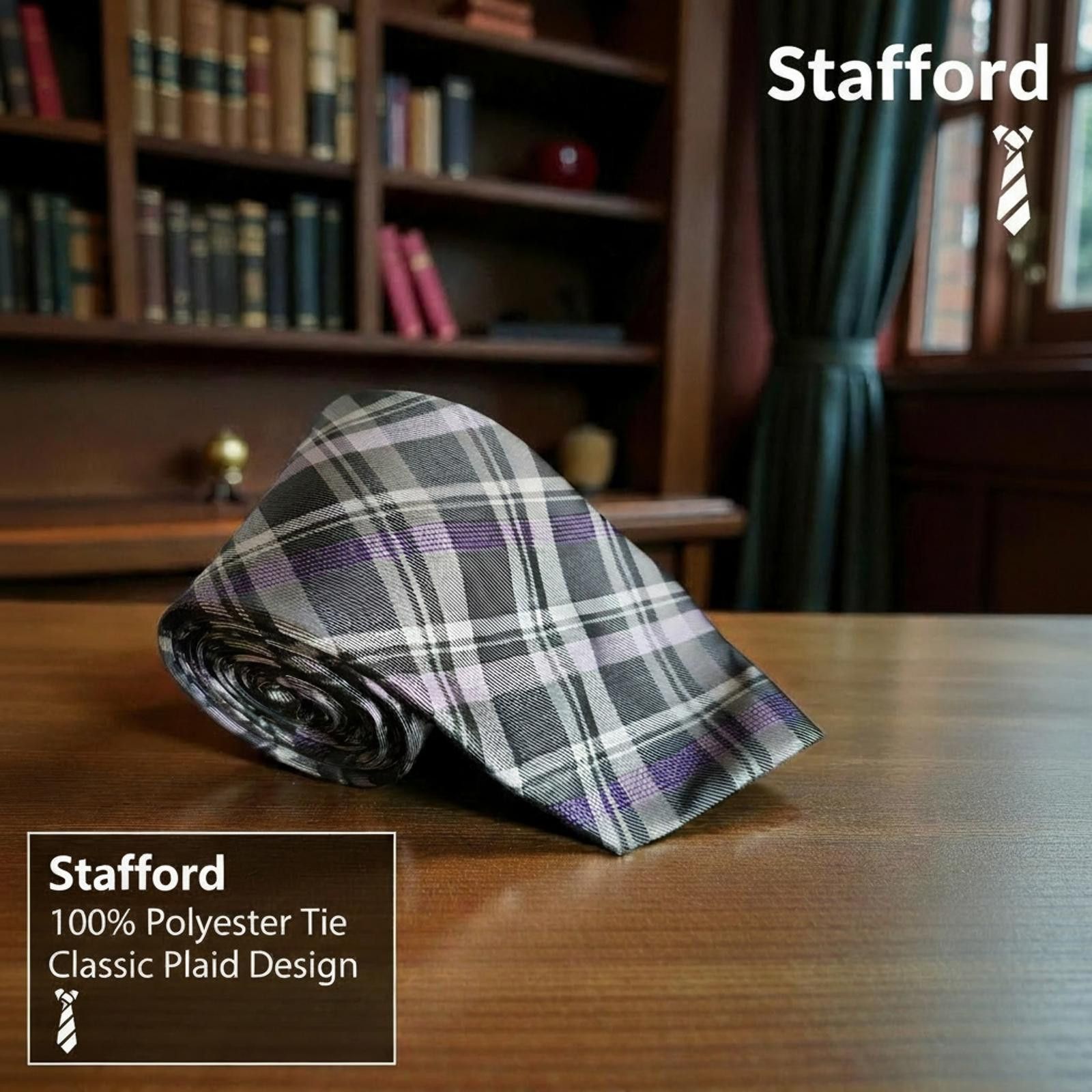 Stafford Stafford Classic Plaid Polyester Tie Size ONE SIZE - 1 Thumbnail